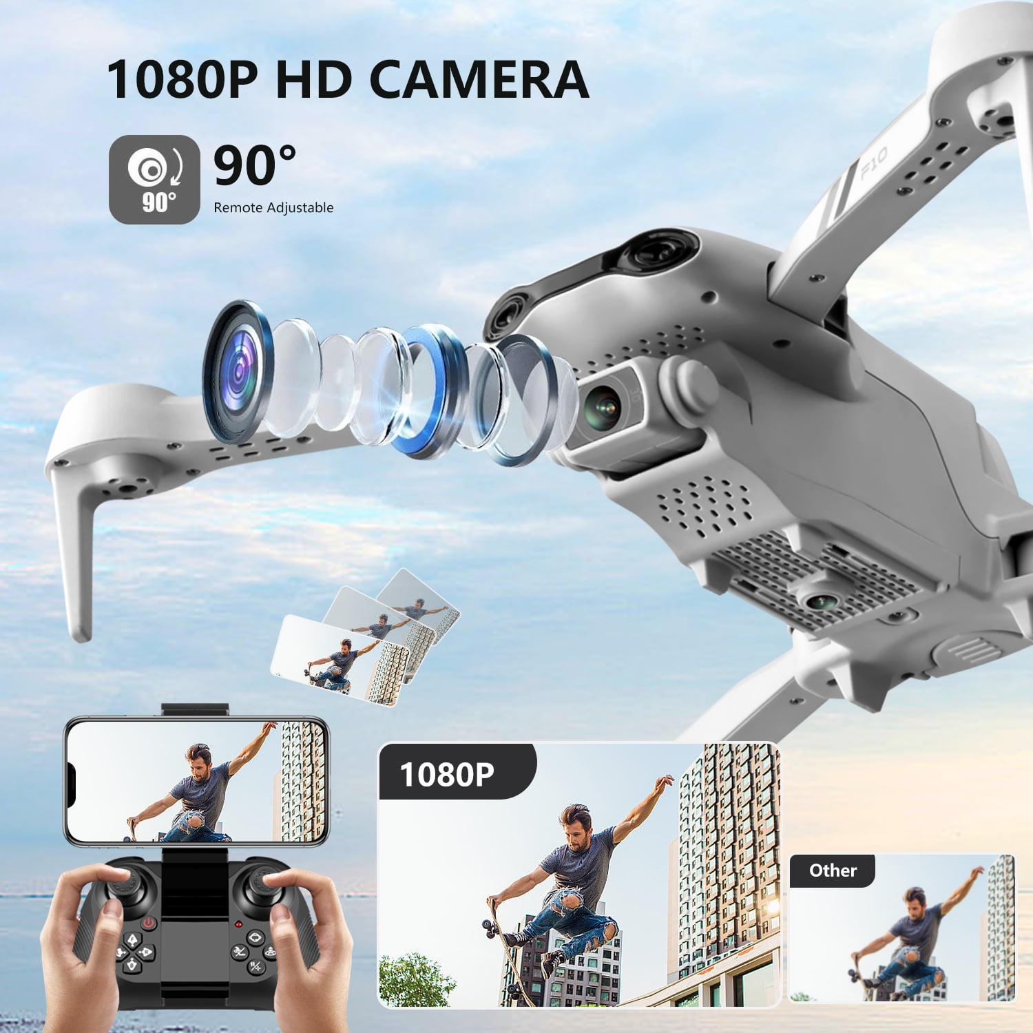 4DRC F10-1080P Wifi FPV Drone with 1080P HD Camera, Headless Mode/3D Flips, RC Quadcopter for Beginners Silver white - Image 5