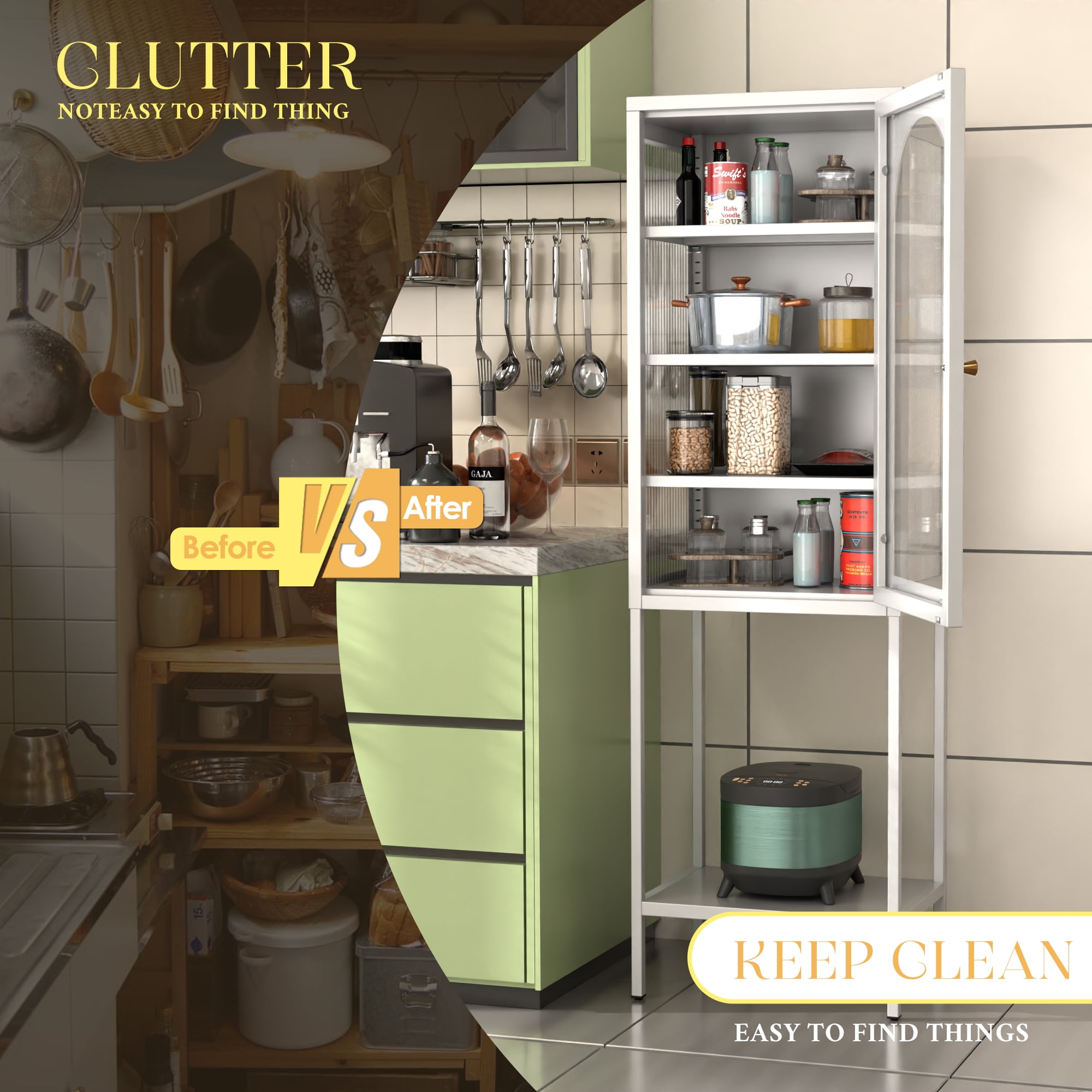 Aobabo Metal File Cabinet, White Display Glass Storage Cabinet with Glass Doors and 3 Shelves, Tall Bookcase Modern Bookshelf Cabinet for Home Office, Living Room, Pantry (Single Glass Door) - Image 8