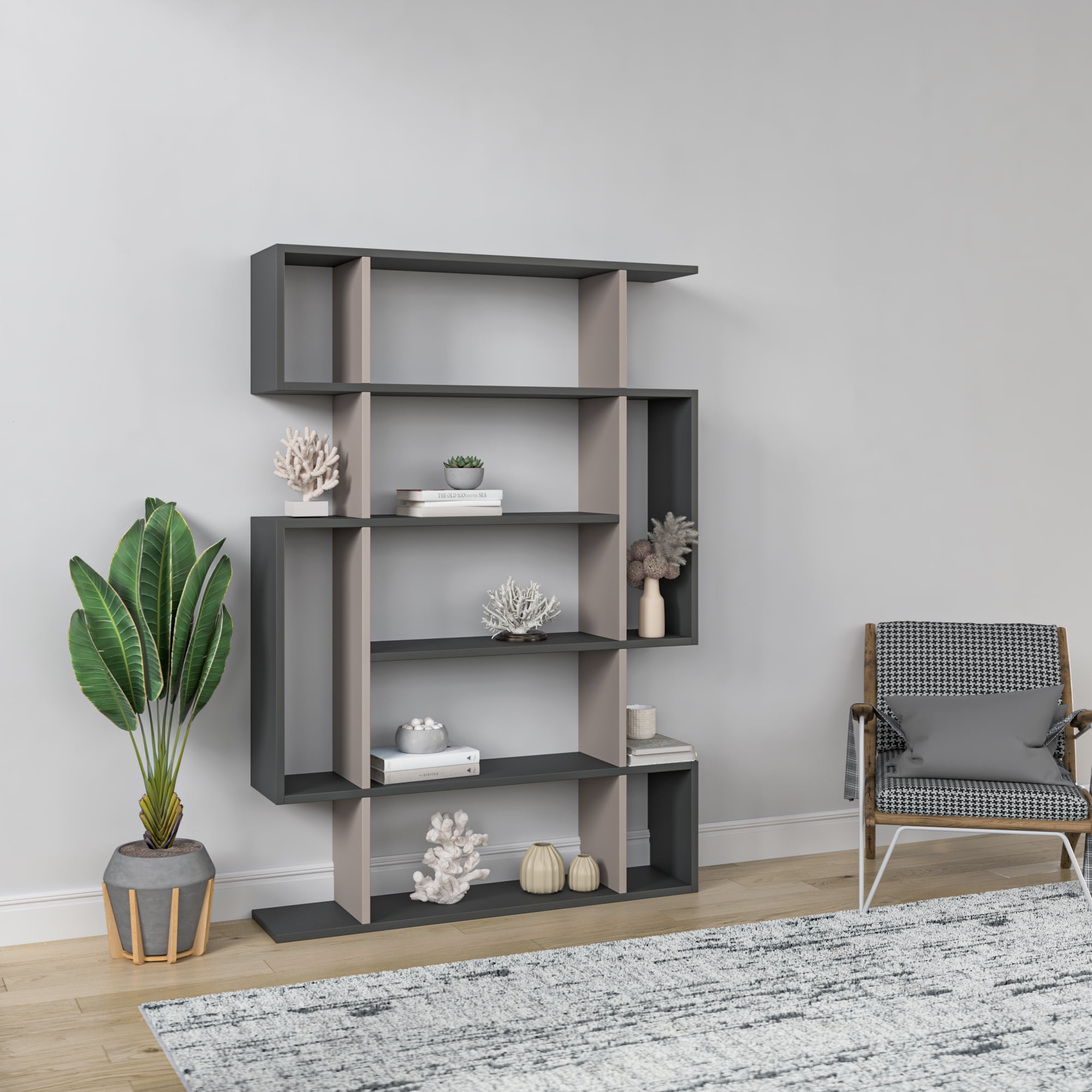 Ada Home Decor Furniture Multiple Tier Open Shelf Anthracite Light Mocha Blair Modern Bookcase - Image 3