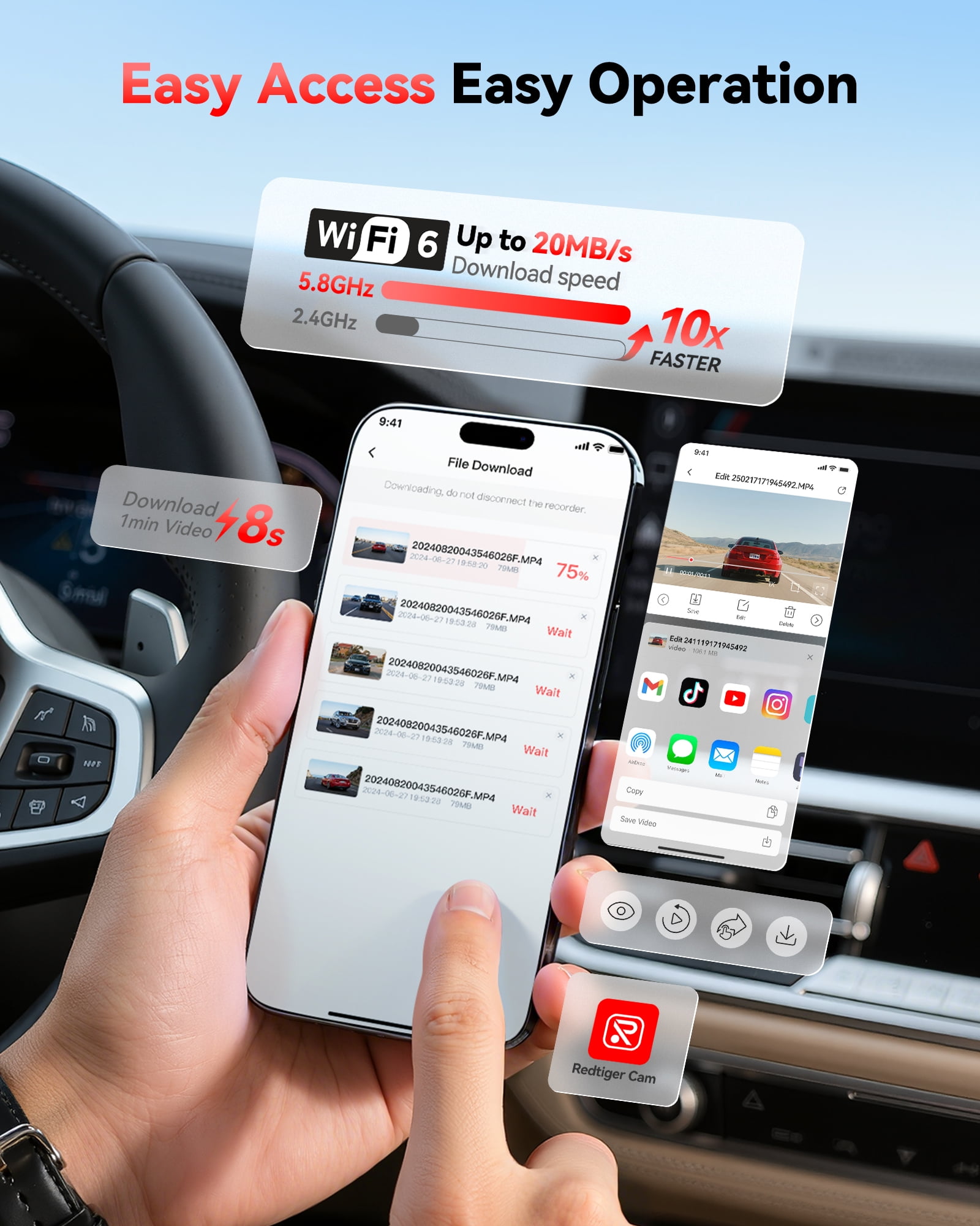 REDTIGER F7NP Dash Cam Front and Rear, 4K Full HD Car Camera with STARVIS 2, 3.18” IPS Screen, Free 128GB Card, 5.8GHz Wi-Fi, GPS, Night Vision, Loop Recording, Parking Mode - Image 3