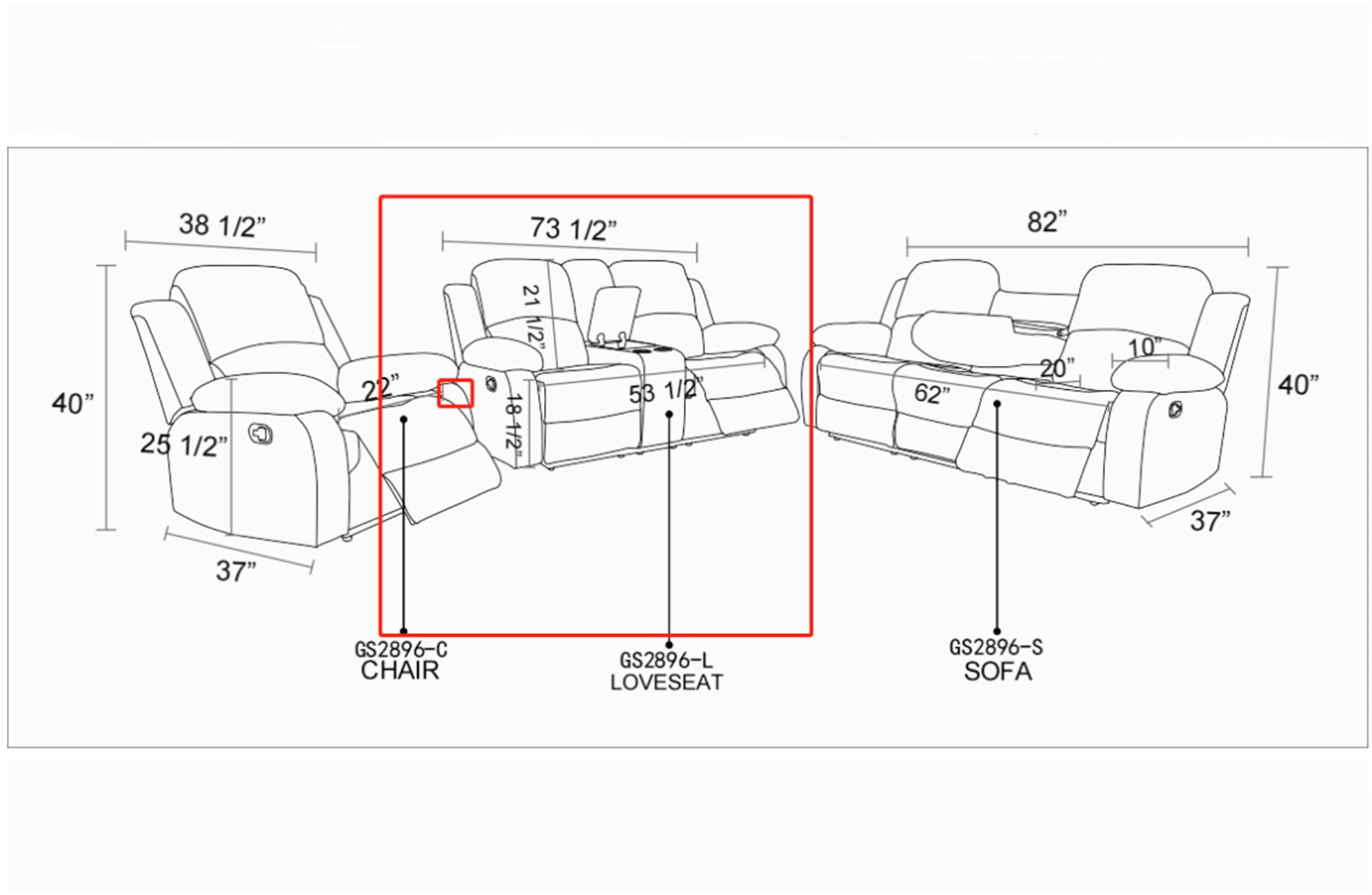 Aukfa Double Manual Recliner Chair, Overstuffed Loveseat with Cupholder for Living Room, Black - Image 14