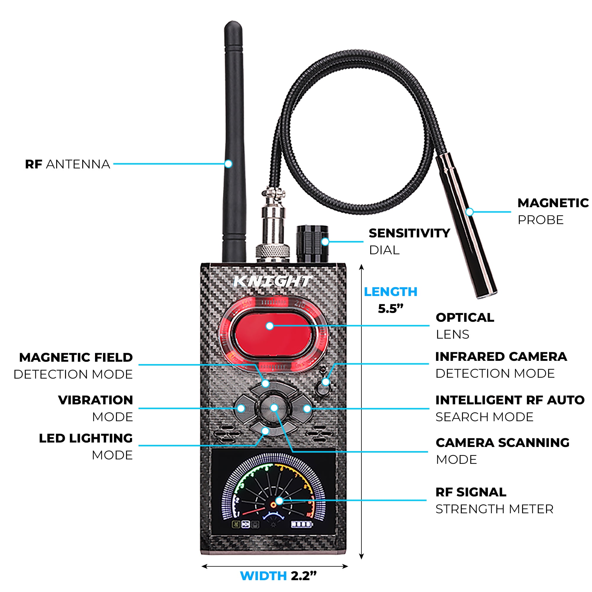 KNIGHT Premium Anti Spy Detector & Hidden Devices Detector - Hidden Camera Detectors GPS, RF Detector & Bug Detector Hidden Camera Finder GPS Radio Frequency Detector de camaras y microfonos ocultos - Image 4