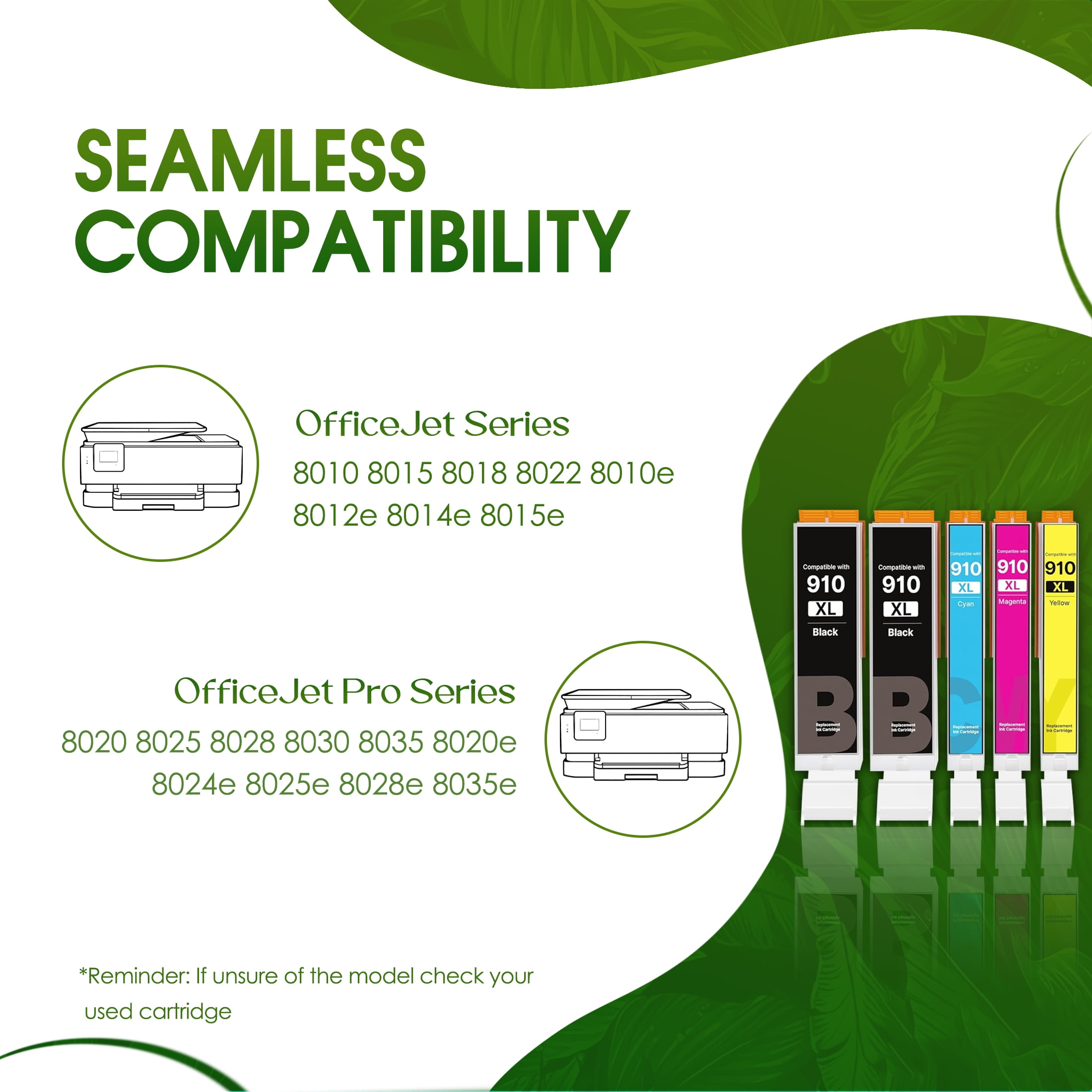 910 XL 910XL Combo Pack Ink Cartridges Compatible with HP 910 Ink Cartridges for 910 XL HP Printer for HP OfficeJet 8020 8015e Pro 8025e 8020e (5 Pack) - Image 6