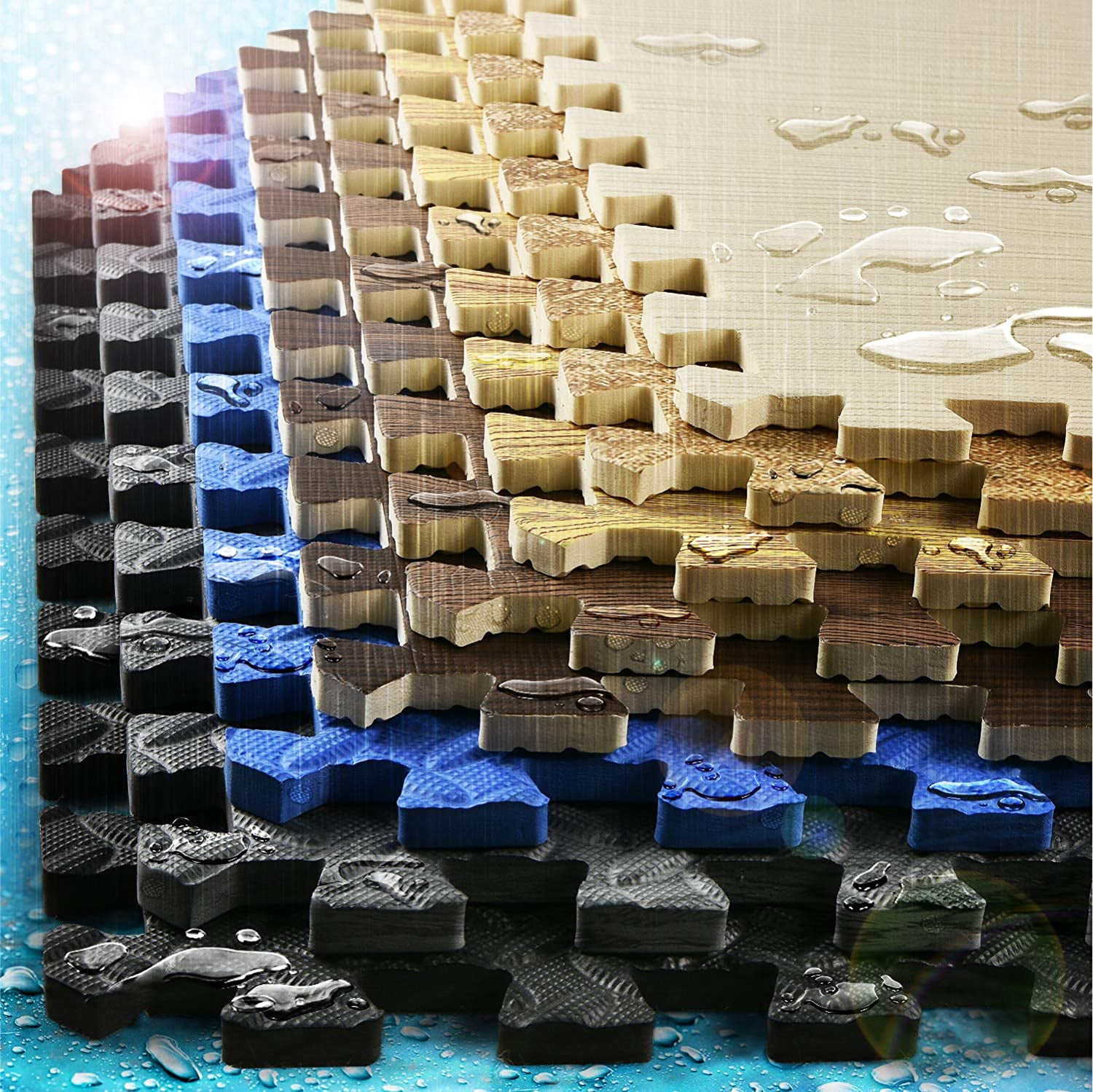 Yes4All 12 pcs Interlocking Exercise Foam Mats, Cover 48 sqft, 3/8 inch, Walnut Wood Dark Color - Image 6