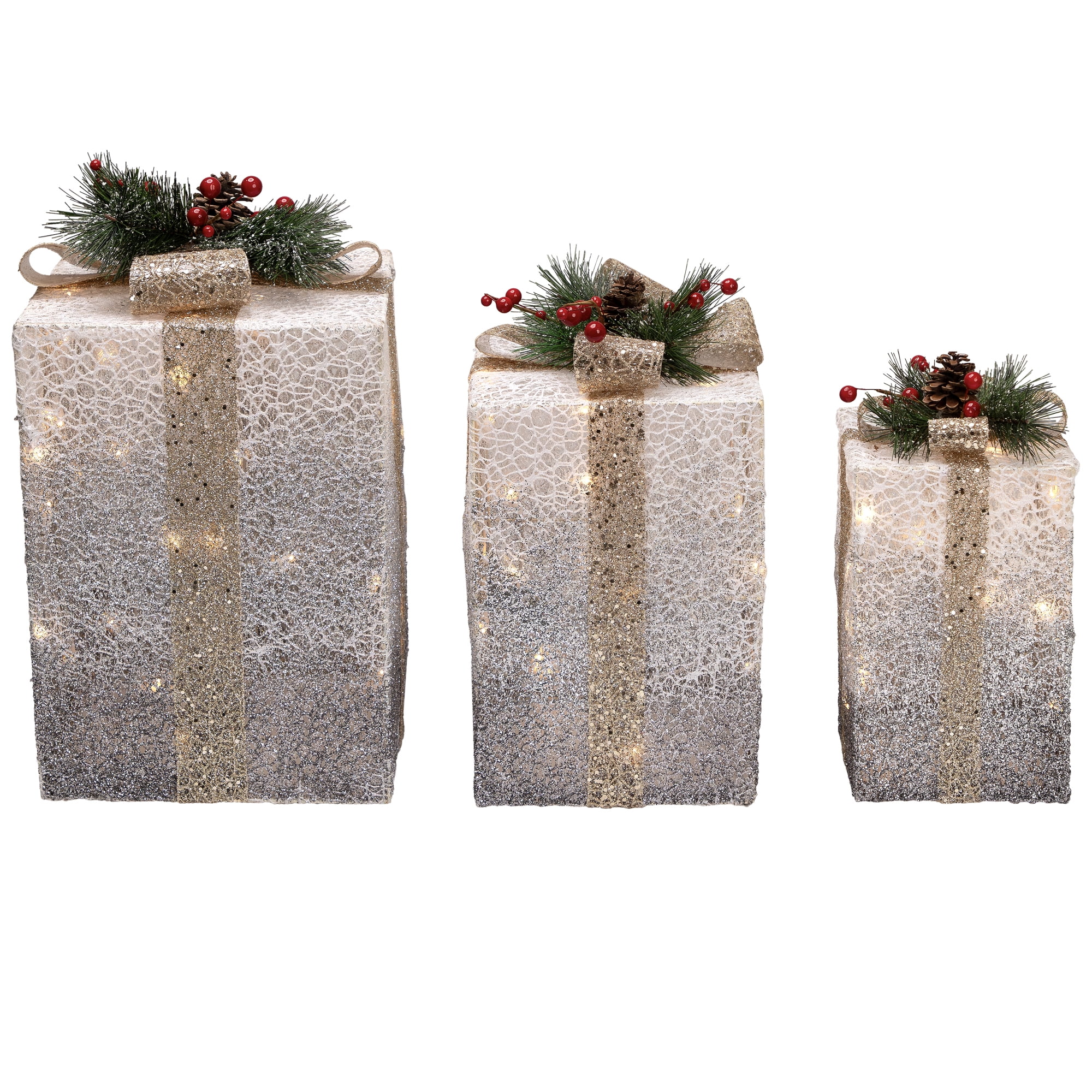 Northlight Set of 3 Silver Mesh Glittered Gift Boxes Outdoor Decorations - Image 5