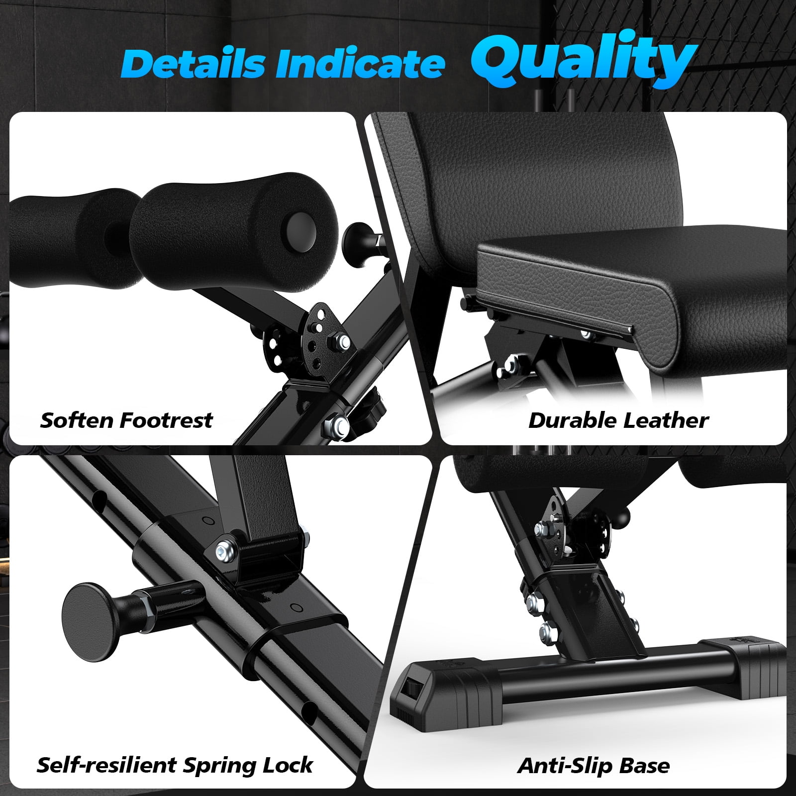 Flybird Collapsible Adjustable Weight Bench - Heavy Duty Foldable Fitness Exercise Utility, with 800 Lbs. Weight Capacity, Black - Image 7