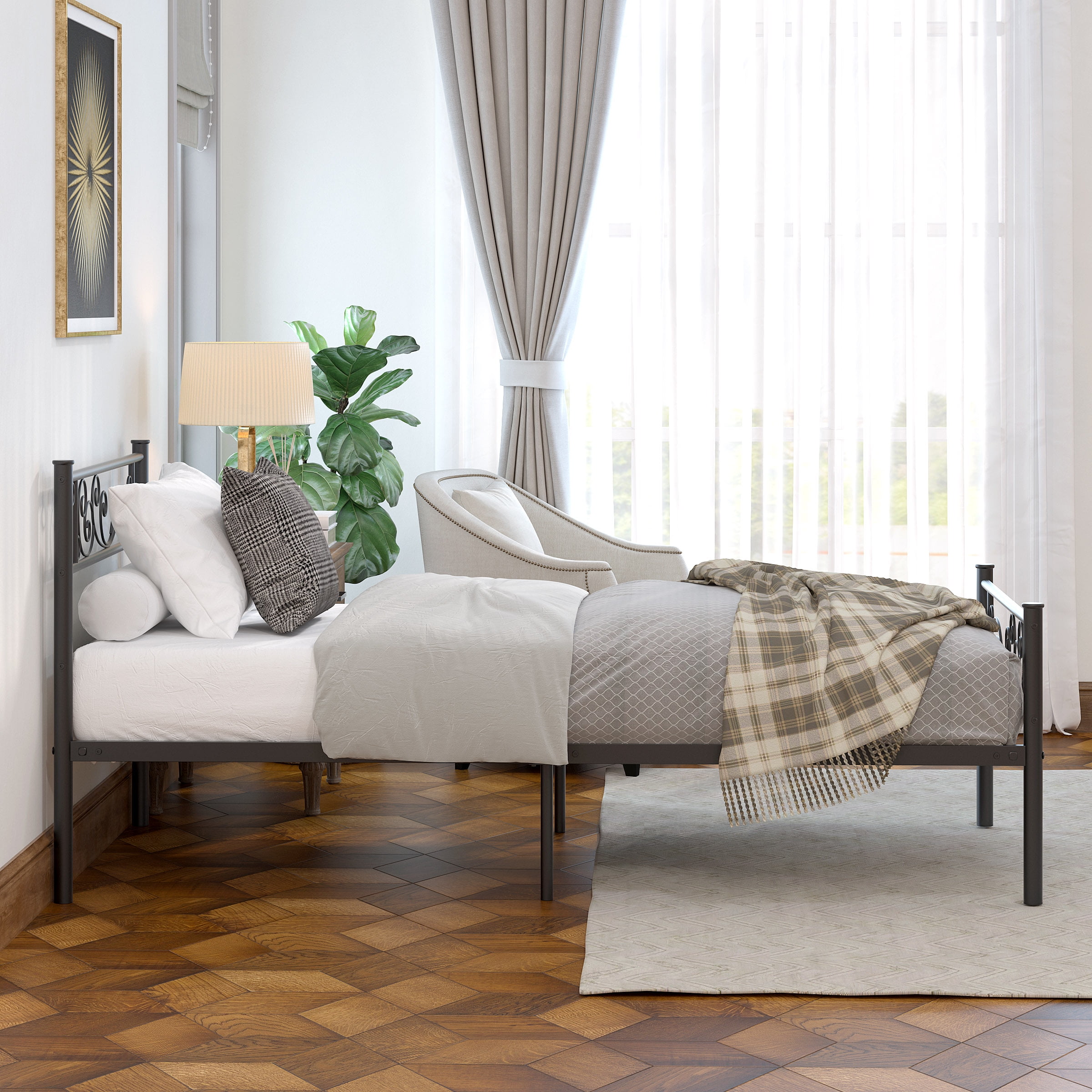 Yoneston Single Metal Platform Bed Frame Twin Size Bed frame with Headboard & Footboard Kids Bedroom Furniture,Black - Image 6