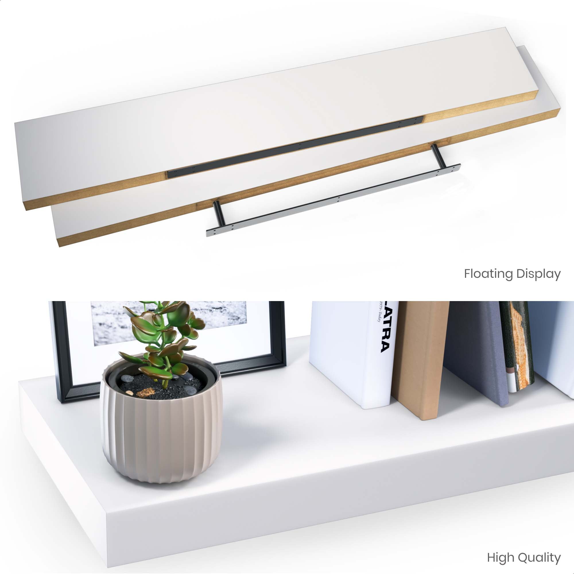 Ballucci 48" Floating Shelf, Wood Wall Mount Shelf with Invisible Bracket, 8" Deep, White - Image 3