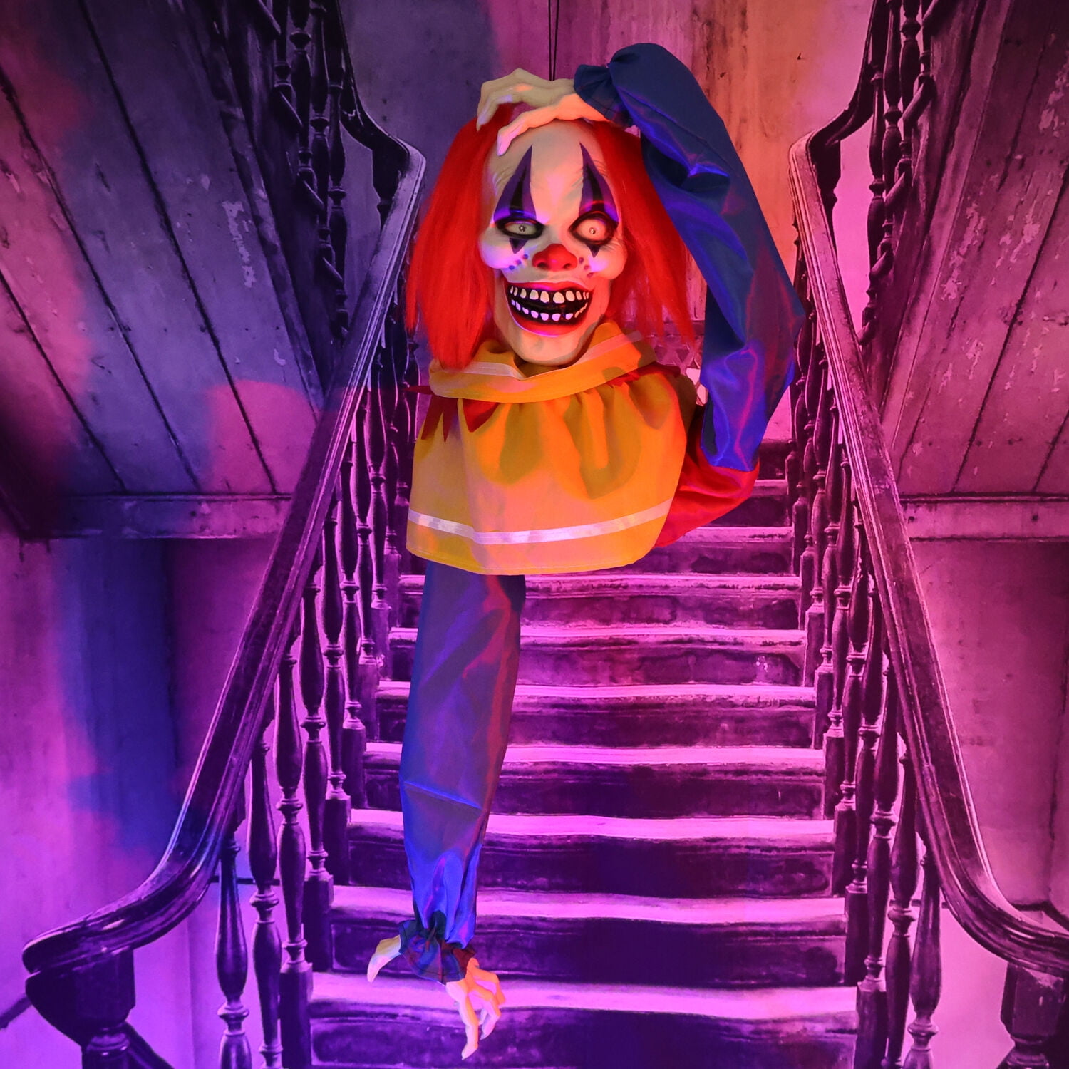 Haunted Hill Farm 20" Animatronic Pop-Up Talking Clown Head with Light-Up Eyes for Scary Halloween Tabletop Decoration, HHCLOWN-29FLSA - Image 9