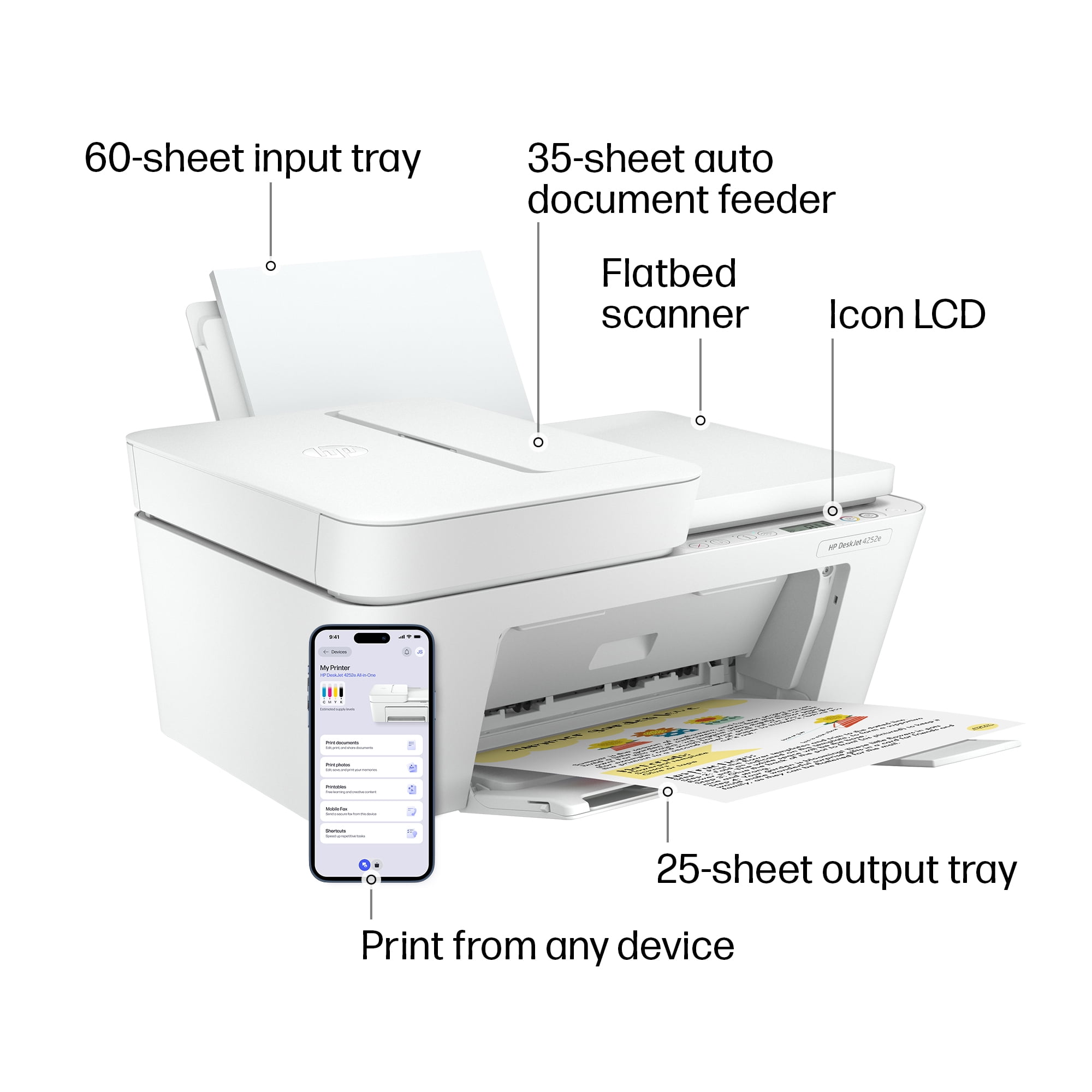 HP DeskJet 4252e Wireless All-in-One Color Inkjet Printer (White), Scanner, Copier, 3 months Free Instant Ink - Image 14