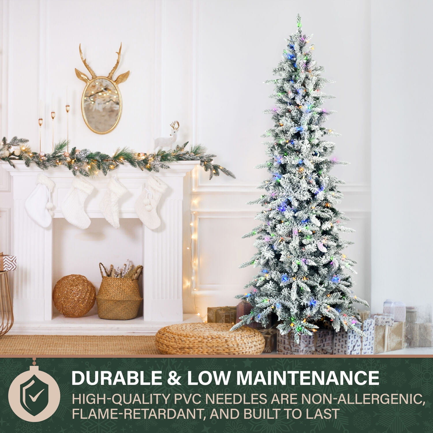 Fraser Hill Farm Prelit LED Multicolor 9-ft Mountain Pine Artificial Slim Christmas Tree - Image 4