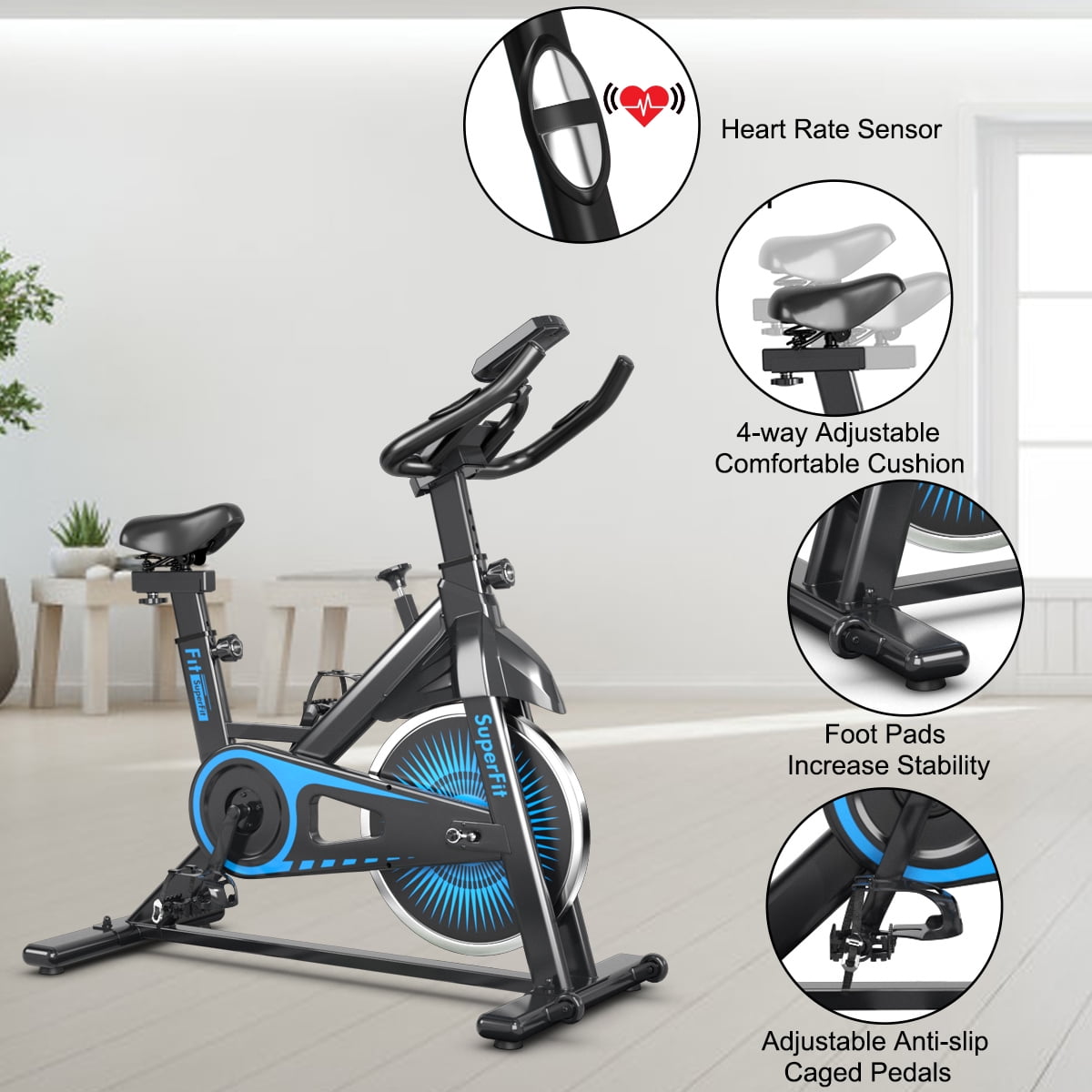 SuperFit Indoor Cycling Stationary Bike Belt Drive Adjustable Resistance - Image 5
