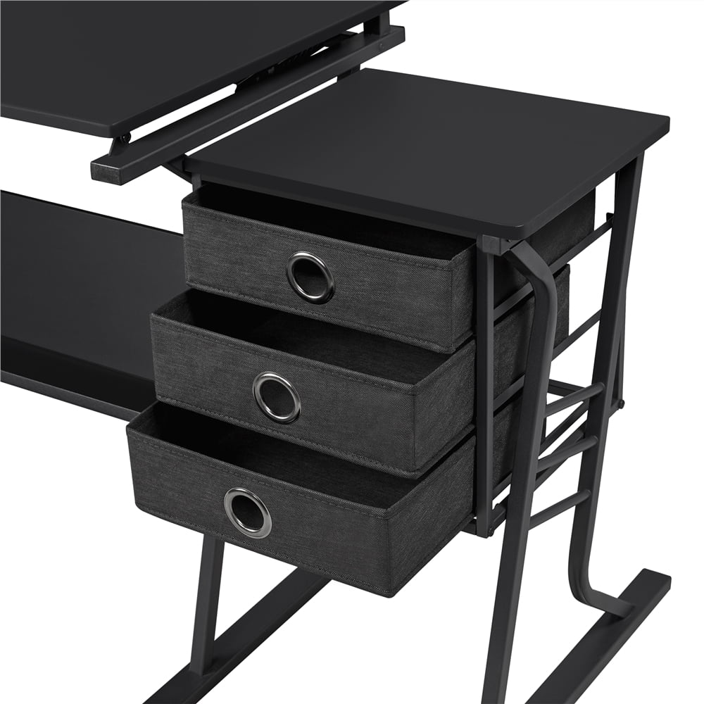 Renwick Adjustable Drafting Table with Storage Drawers and Stool, Black - Image 6
