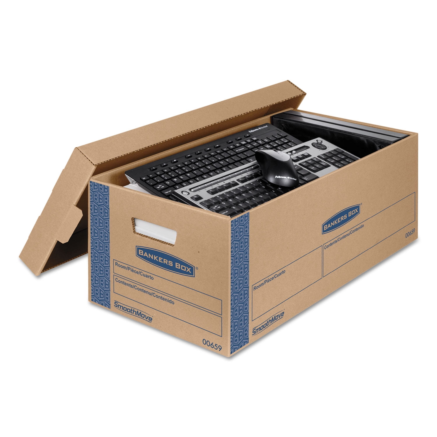 Bankers Box SmoothMove Prime Moving & Storage Boxes, Small, Half Slotted Container (HSC), 24" x 12" x 10", Brown Kraft/Blue, 8/Carton -FEL0065901 - Image 4