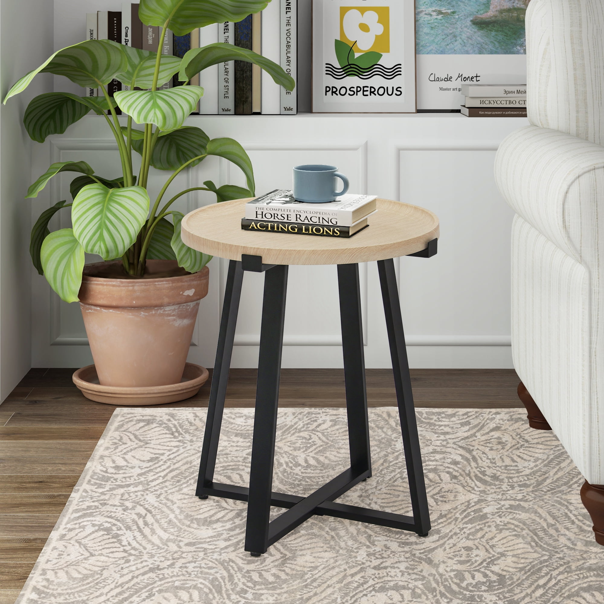 Abble Round Manufactured Wood End Table, Oak - Image 5