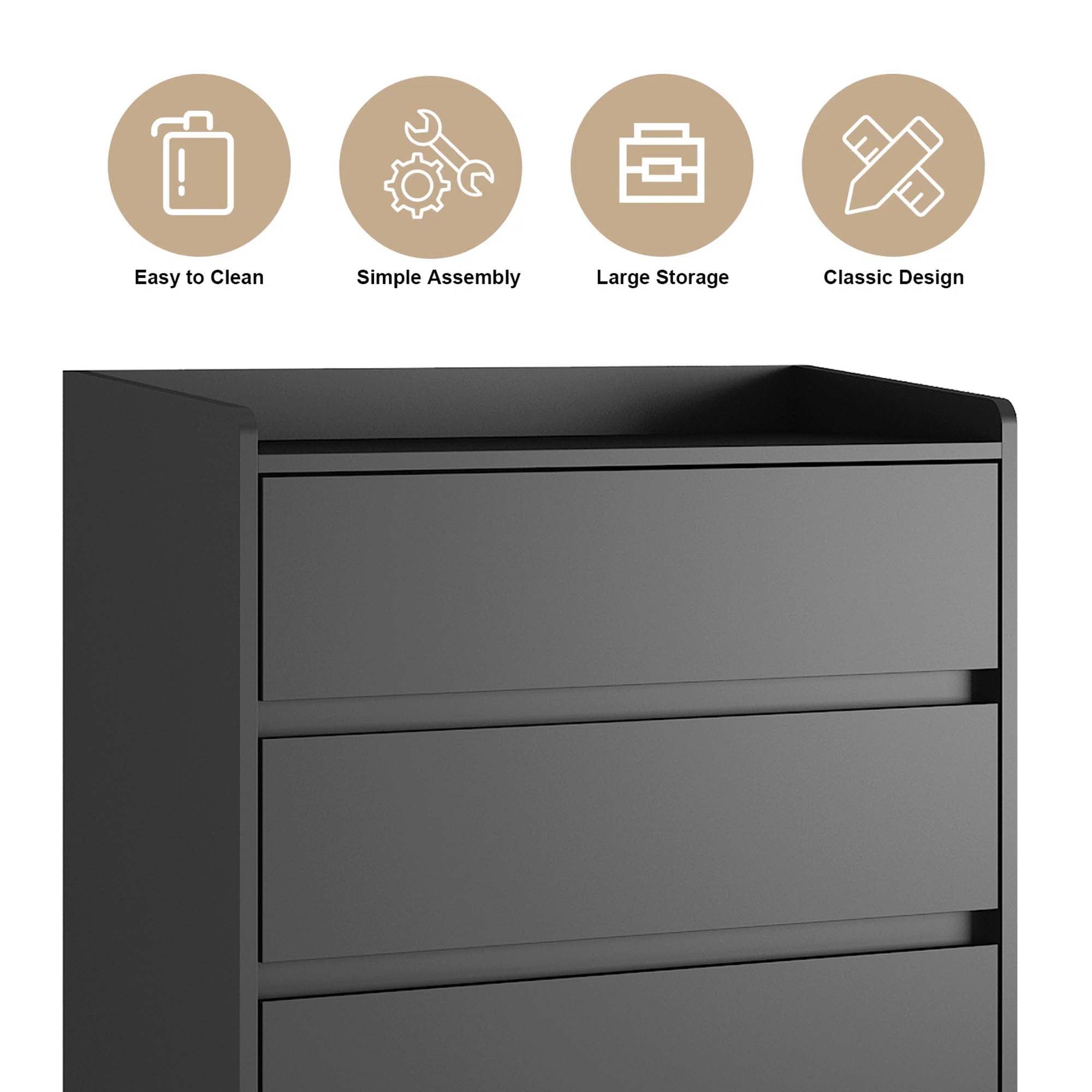 Aukfa Wood 4 Drawer Dresser,Chest of Drawer with Anti-fall Device, Black - Image 4