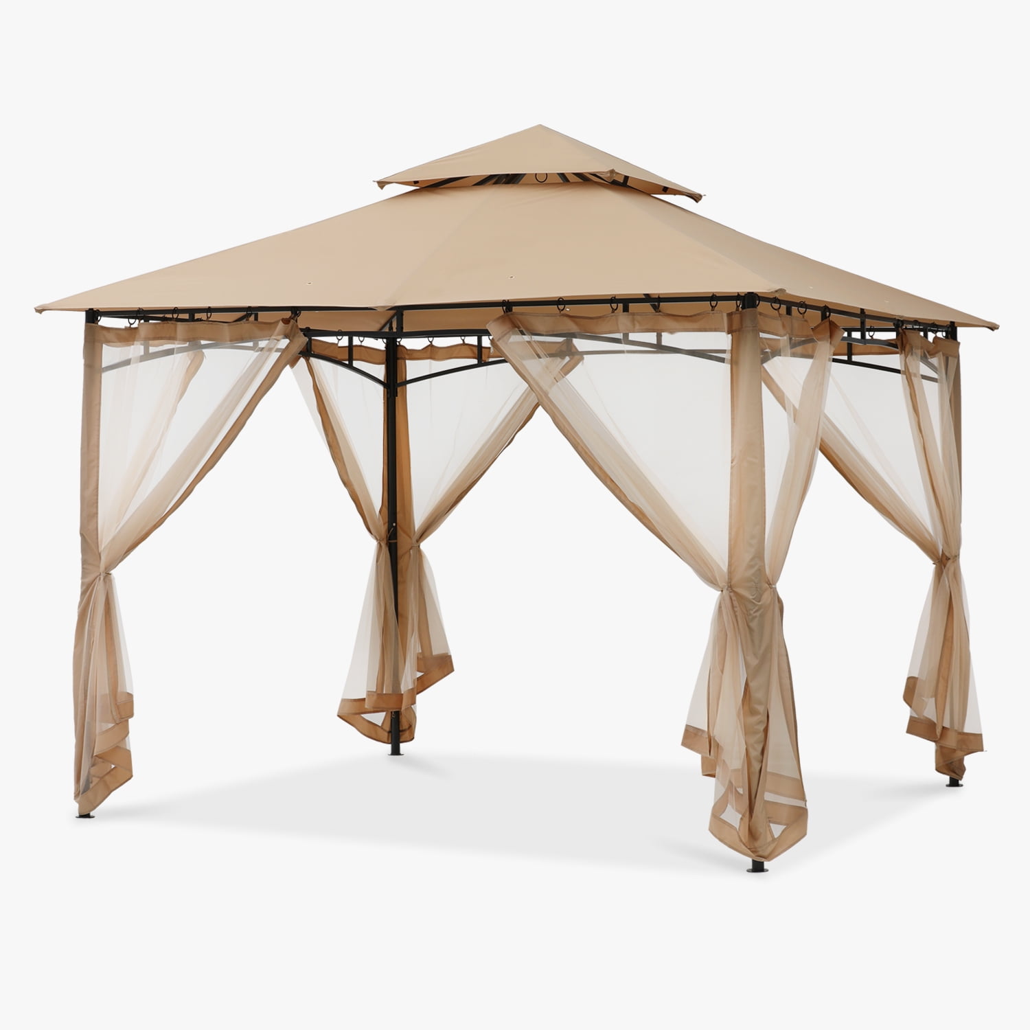 ABCCANOPY 9'x9' Patio Gazebo With Mosquito Netting and Double Soft Roof Canopies for Shade and Rain,Khaki - Image 4