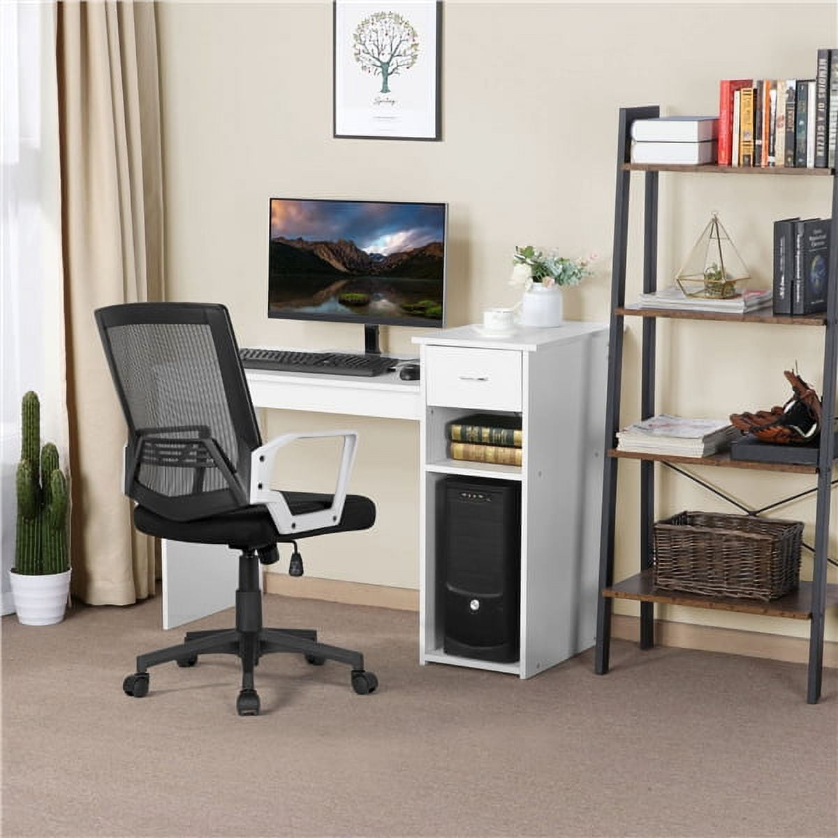 Alden Design Home Office Computer Desk with Drawer and Storage, White - Image 5