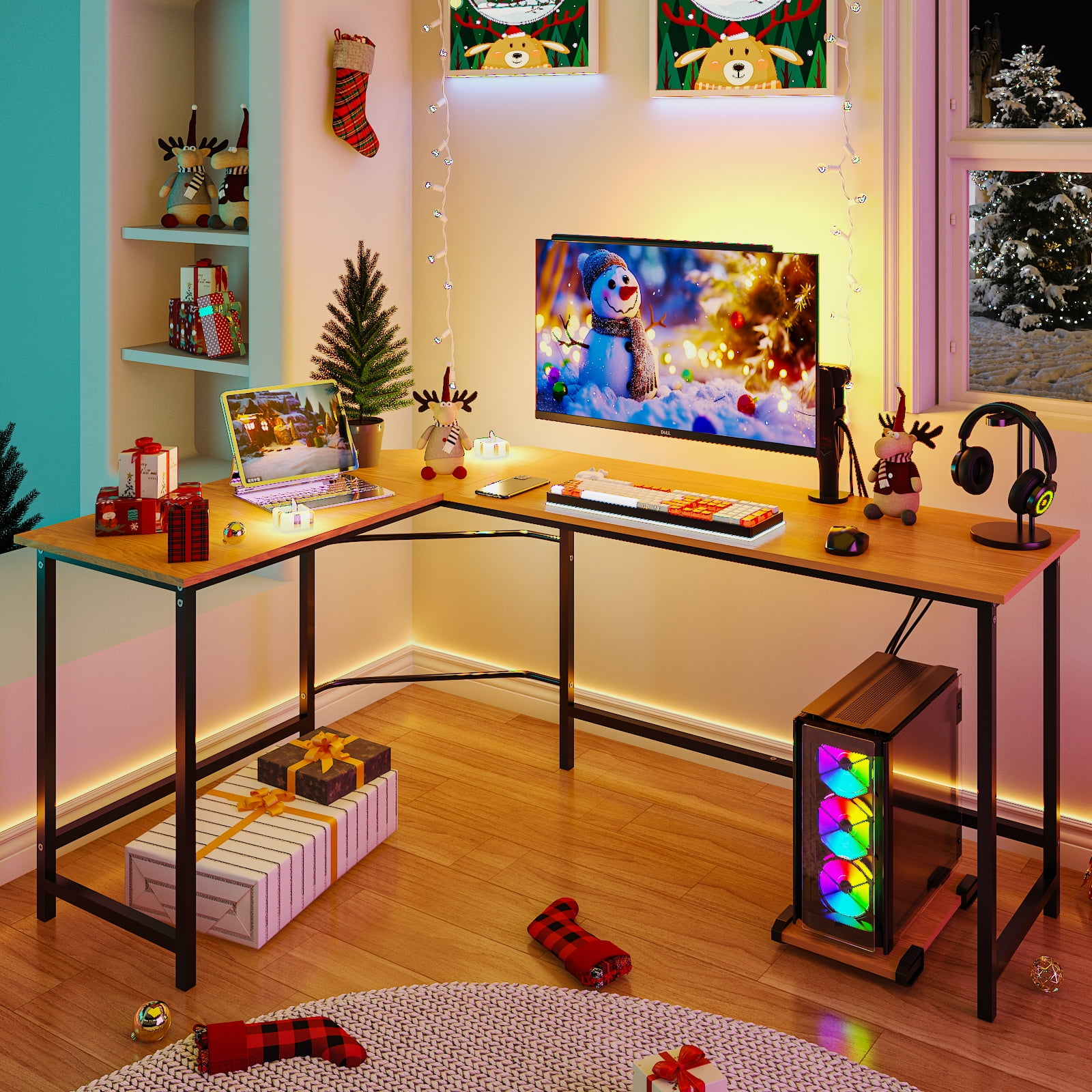 Zimtown 66" Wood L-Shaped Computer Desk Gaming Table PC Laptop Table Workstation Home Office Brown - Image 3