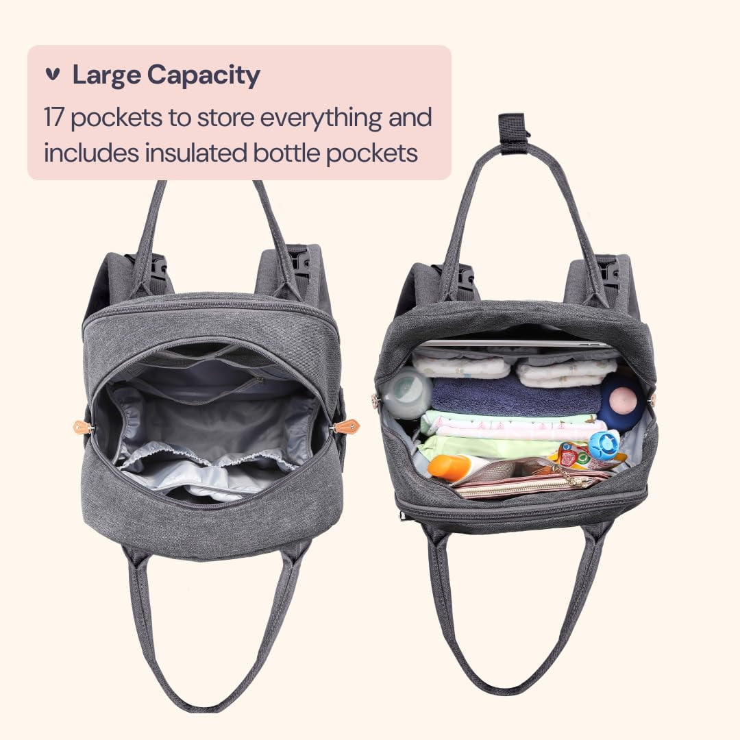 BabbleRoo Diaper Bag Backpack, Waterproof Travel Bag with Changing Pad, Original Baby Bag, Dark Gray - Image 4