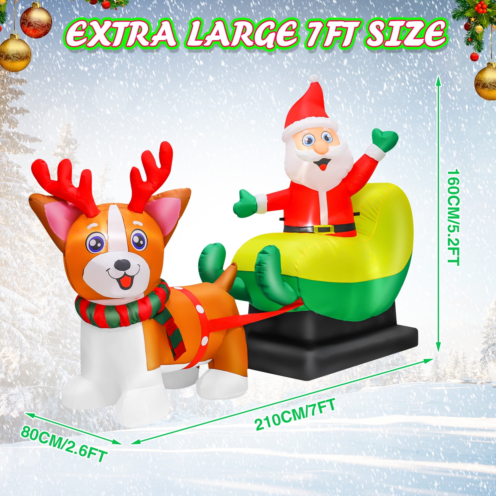 HEQUSIGNS 7ft Long Christmas Inflatable Santa Sleigh, Blow Up Christmas Santa Claus and Husky Inflatable Decoration with LED Light, Xmas Indoor Outdoor Decoration - Image 5