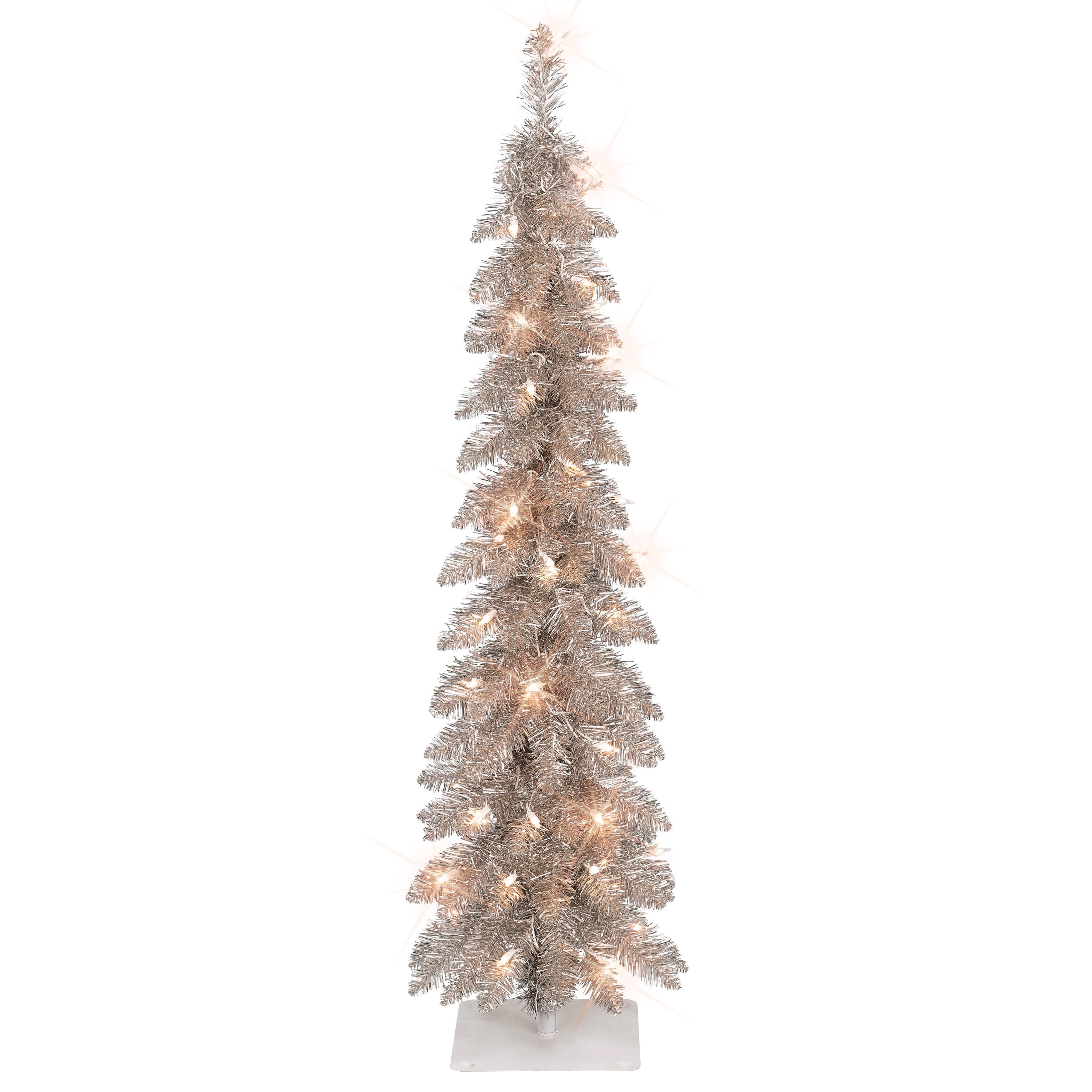 Puleo International 4 ft. Pre-Lit Rose Gold Artificial Alpine Pencil Tree - Image 5