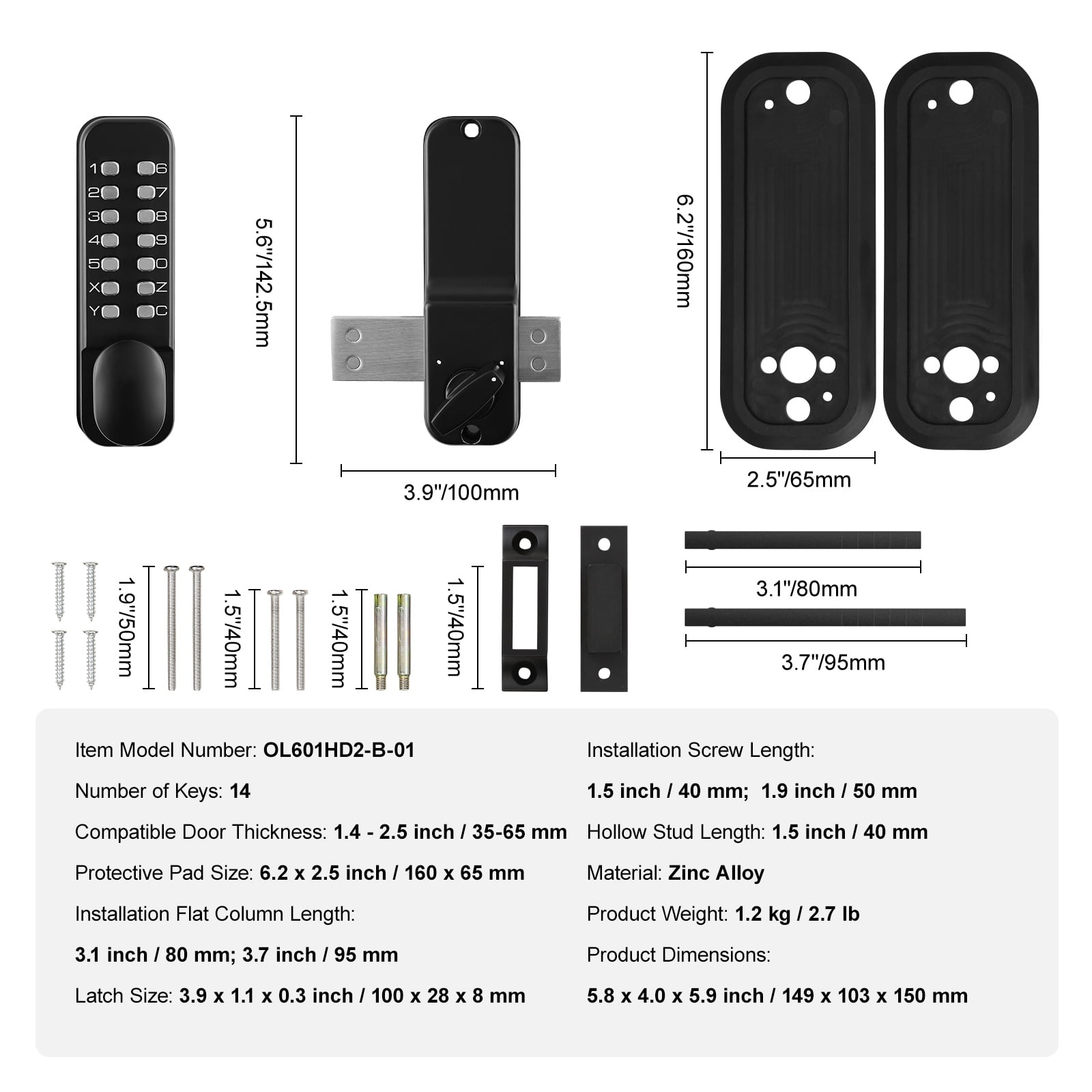 BENTISM Mechanical Door Lock, Zinc Alloy Mechanical 14-Digital Door Lock Set Waterproof Password Combination Keyless Entry For Home Office, Keyless Entry, Door Keypad - Image 3