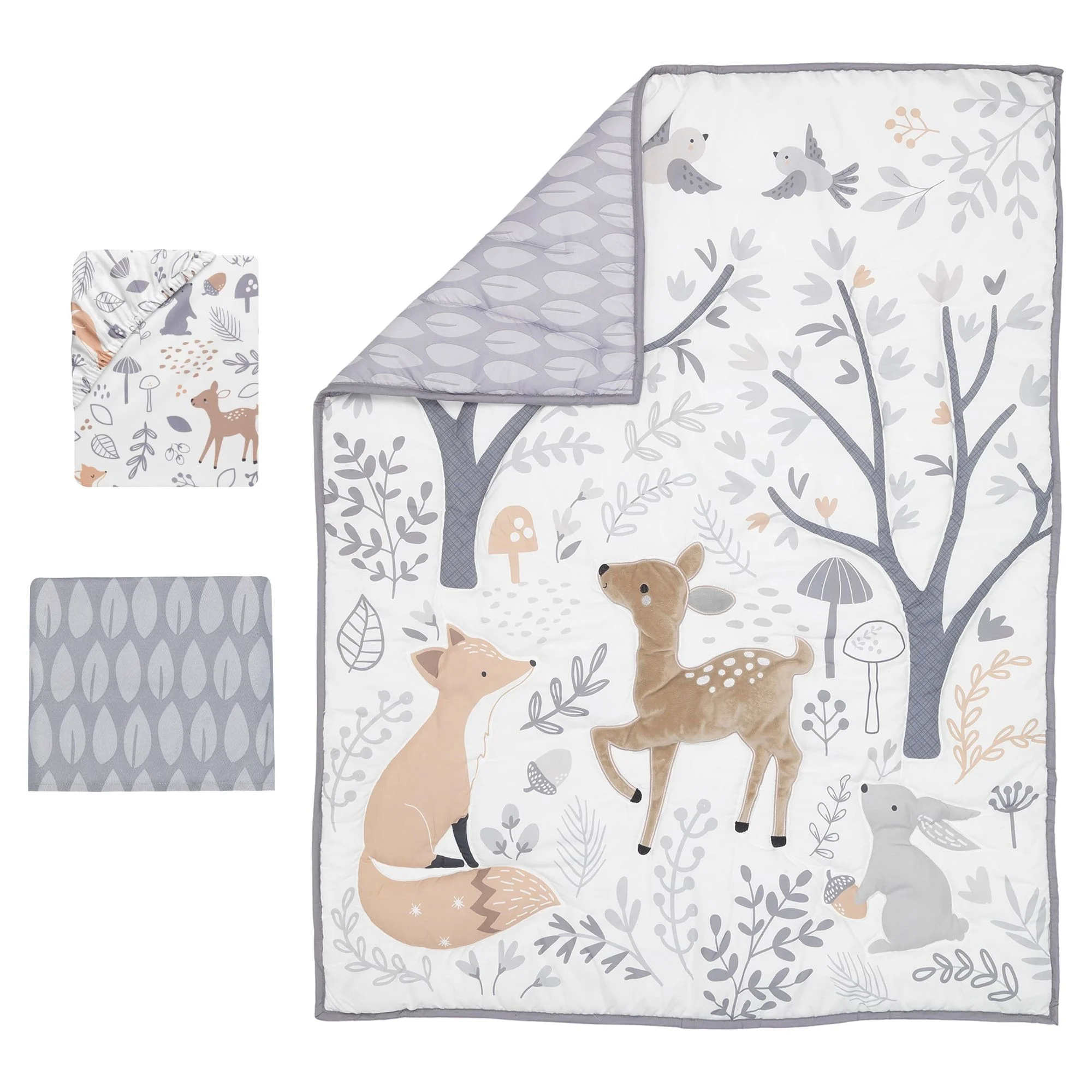 Bedtime Originals Deer Park 3-Piece Crib Bedding Set - Gray, Animals, Woodland - Image 3