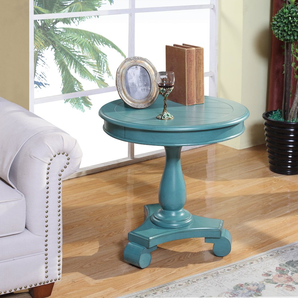 Roundhill Furniture Rene Round Wood Pedestal Side Table, White - Image 2