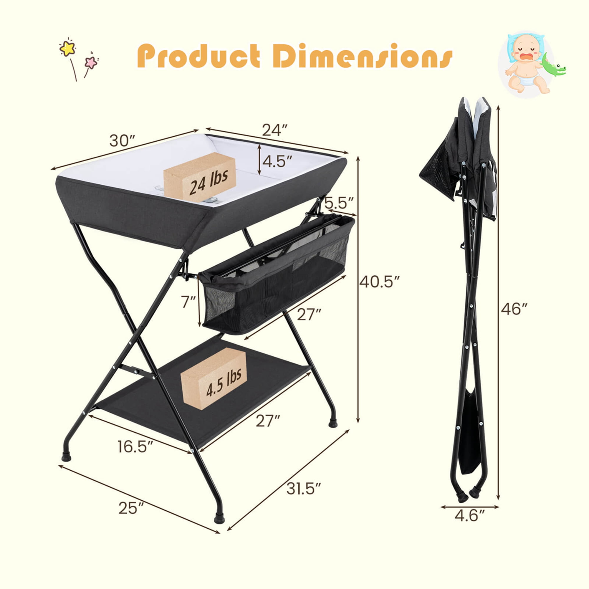 Costway Baby Infant Changing Table Folding Diaper Station Nursery with Storage Black - Image 5