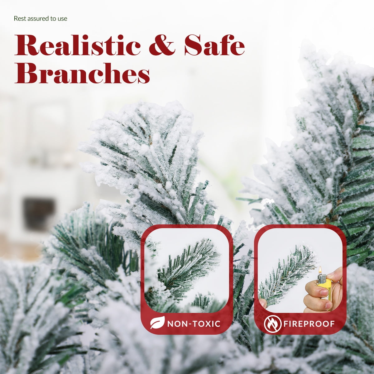 OasisCraft 6.5ft Pre-Lit Snow Flocked Christmas Tree with 350 Light, Artificial Pine Xmas Tree - Image 6