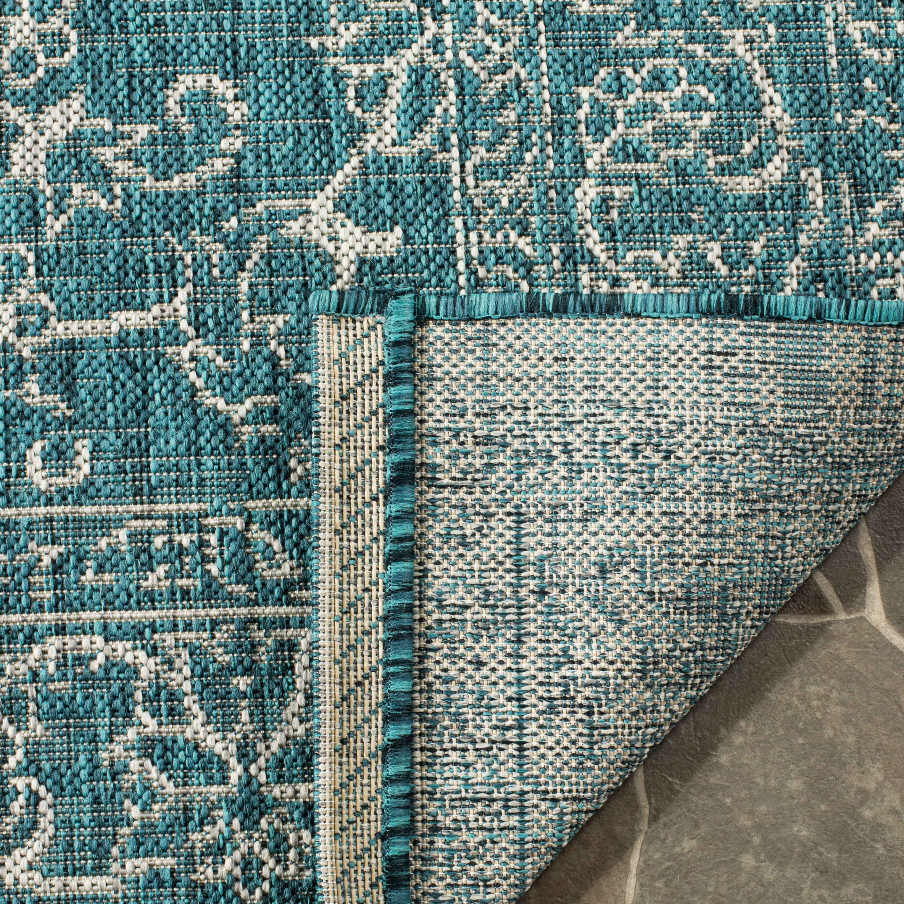 SAFAVIEH Courtyard Darin Botanical Indoor/Outdoor Area Rug, Turquoise, 6'7" x 9'6" - Image 10