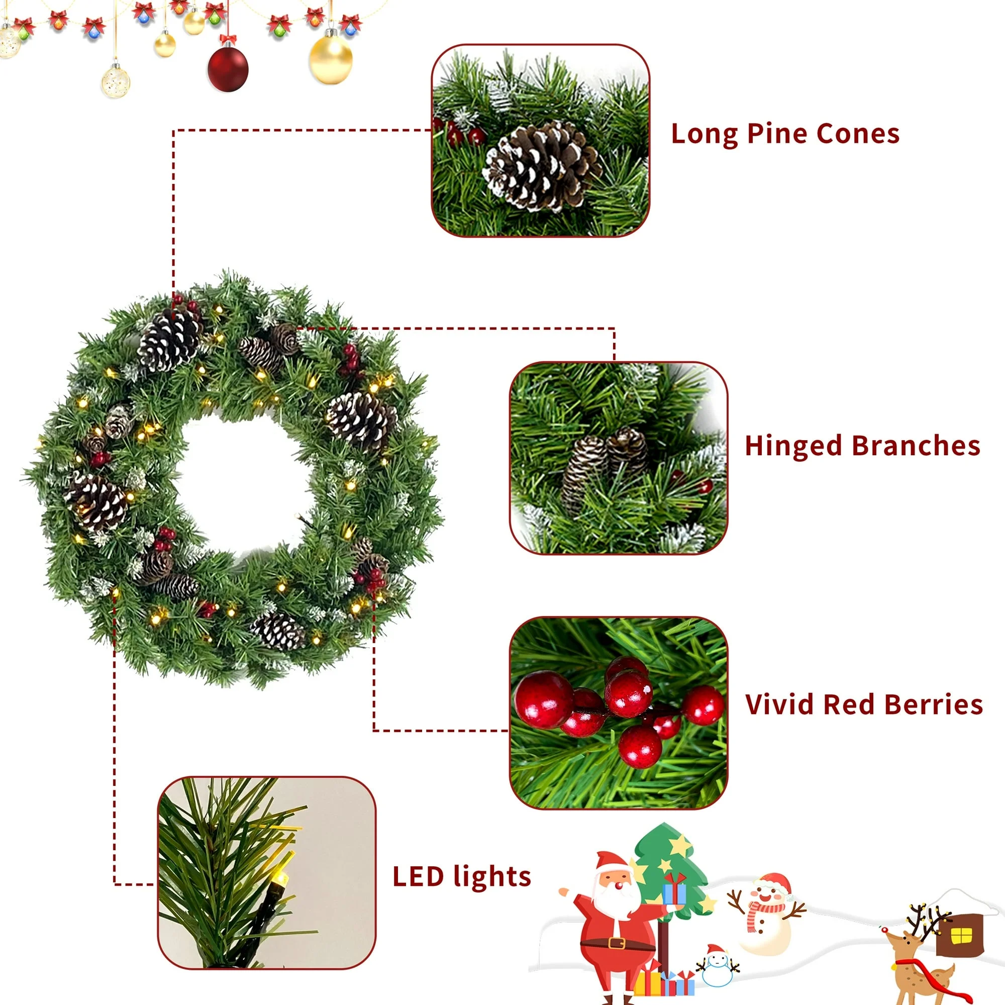 AWQM 4-Piece Christmas Decoration Set, Pre-lit Artificial Christmas Tree Garland Wreath 4FT Xmas Trees 4-Piece Set, Outdoor Christmas Tree for Porch, Entrance, Holiday Decor - Image 3