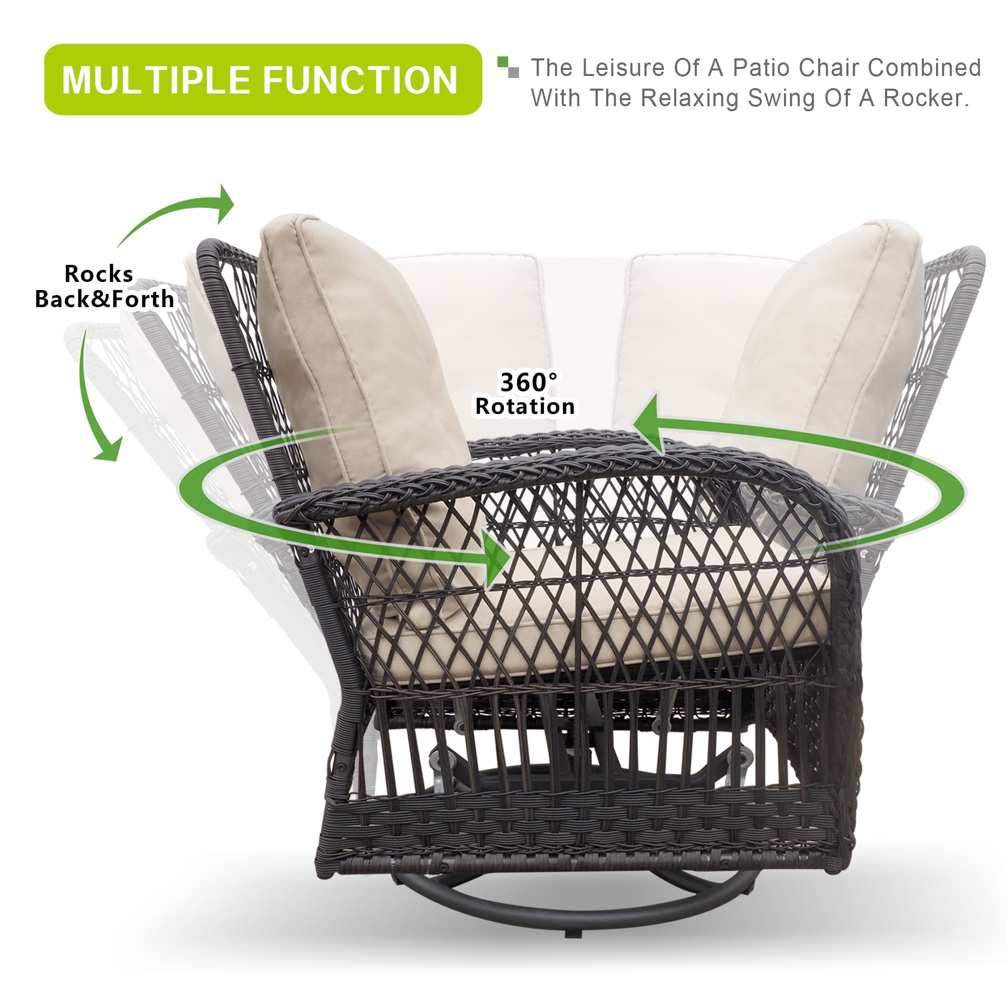 ATR ART TO REAL Outdoor Rocker Chair Bistro Set with Cushions, Khaki - Image 8