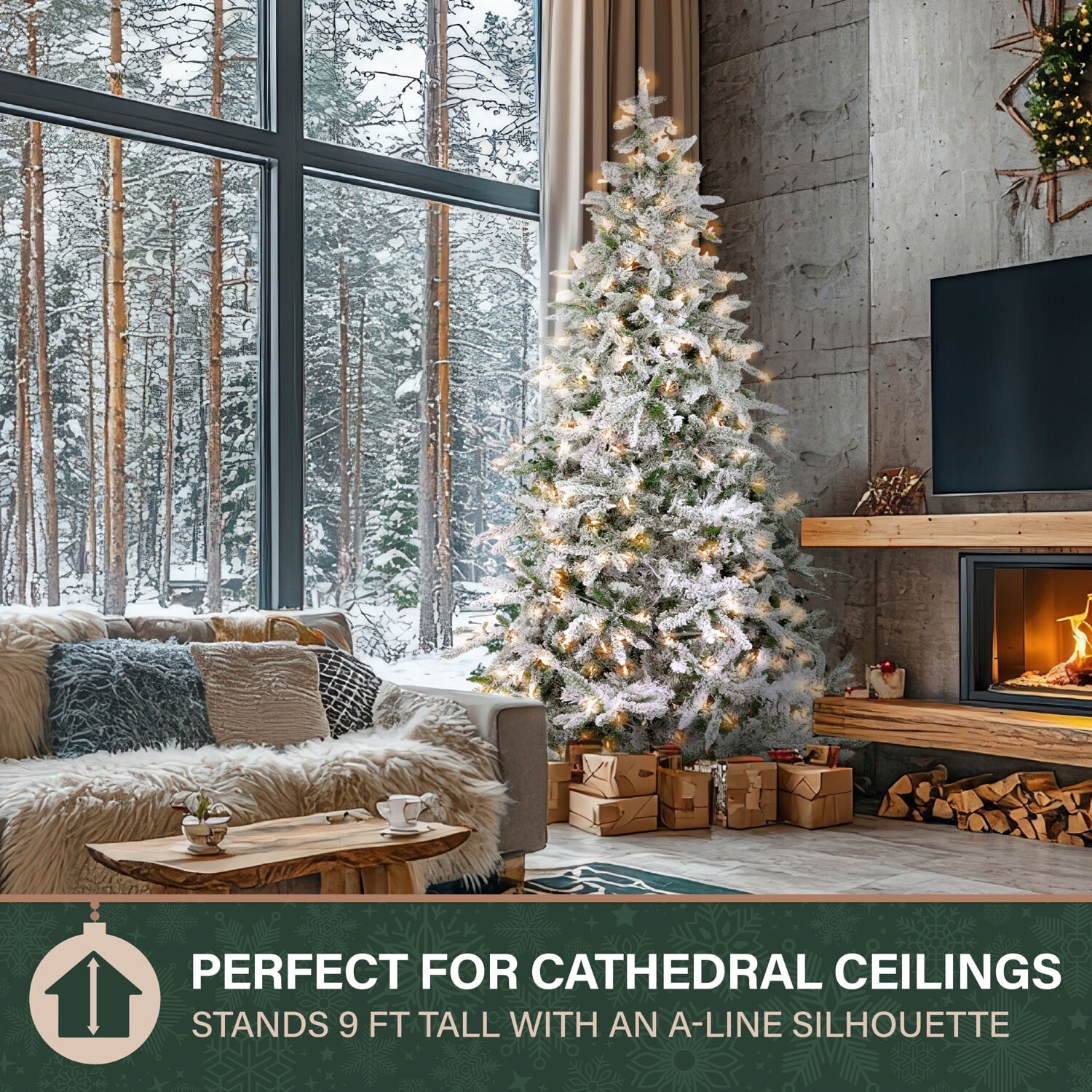 Fraser Hill Farm 9-Ft Flocked Mountain Pine Artificial Christmas Tree with Warm White LED Lights, FFMP090-5SN - Image 18