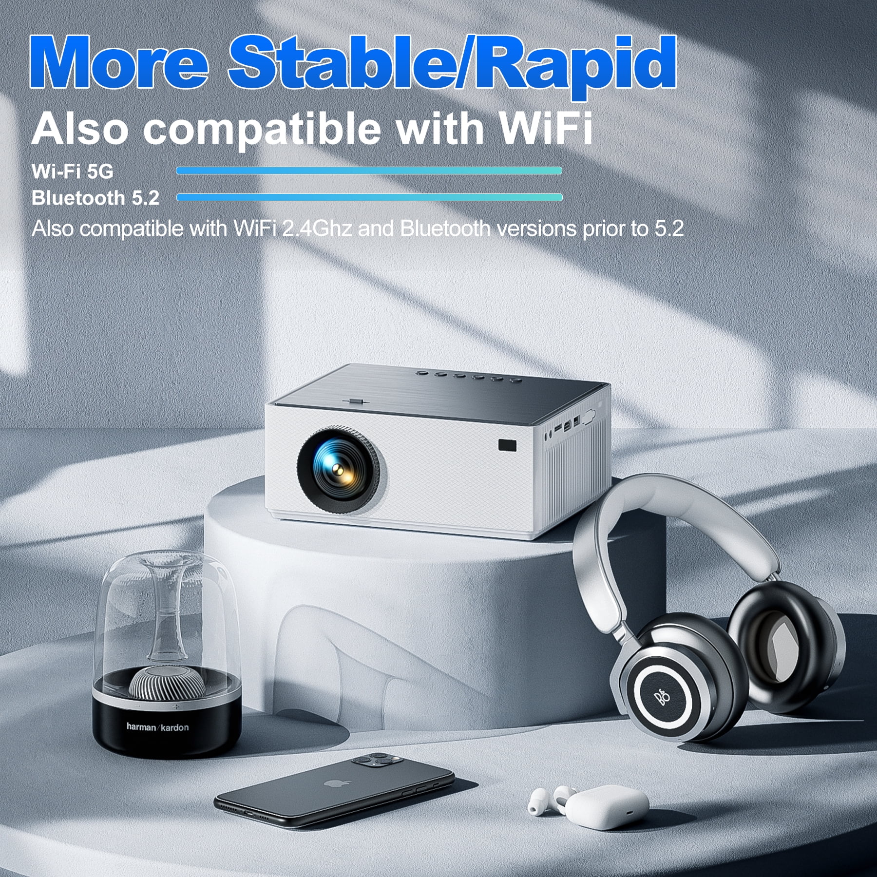 Losei 5G/2.4G WiFi Bluetooth Projector, 16000Lux 4K Support Movie Projector with HiFi Speaker 4P Keystone Correction 300"Display Compatible with TV Stick,Phone,HDMI/USB/TF/AV/AUX - Image 6