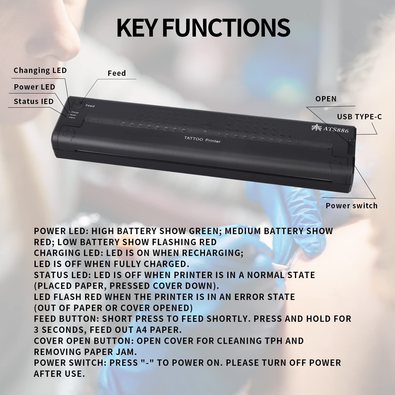 Mixfeer Wireless Printer, Portable Tattoo Transfer Stencil Thermal Printer - Image 6