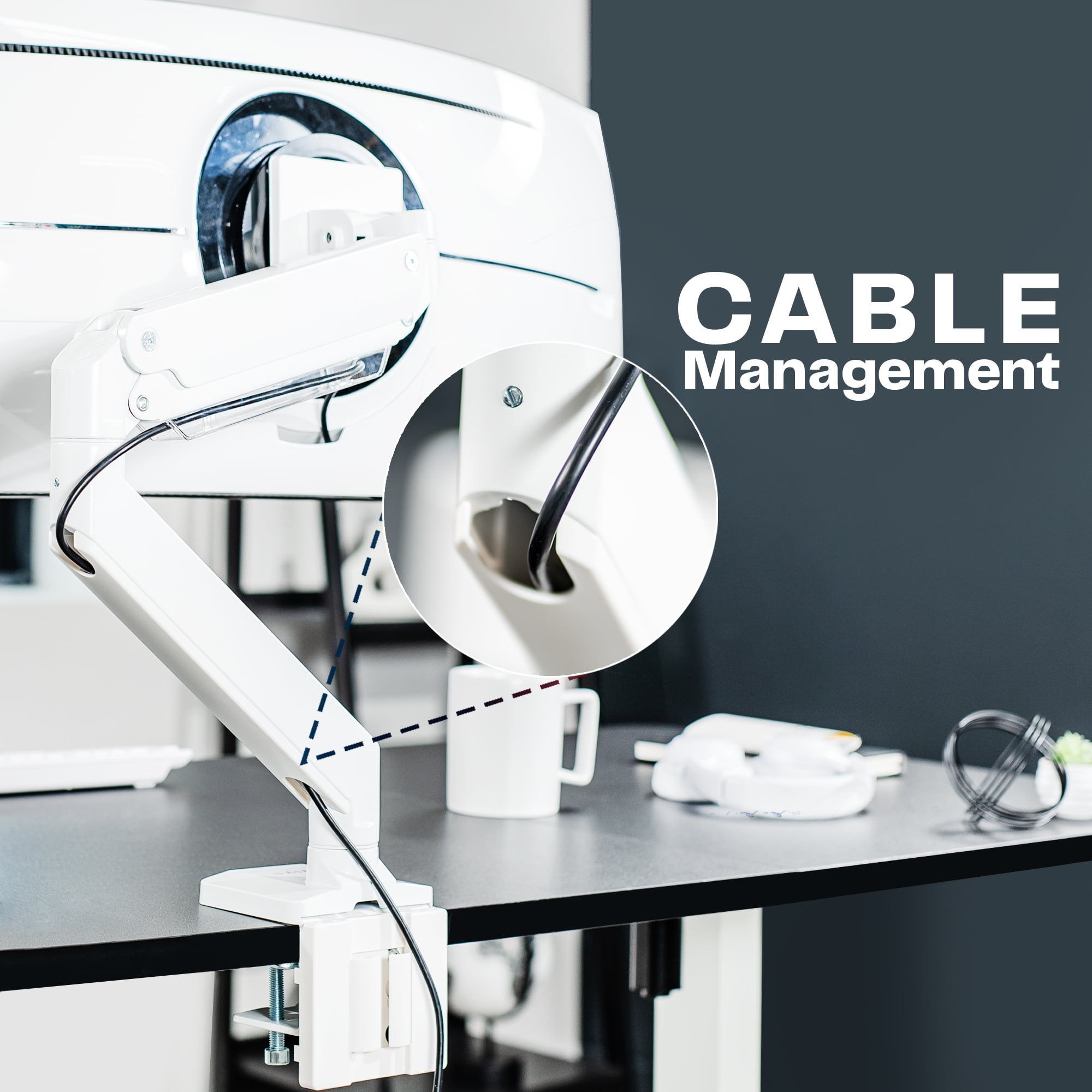 VIVO White Single Pneumatic Monitor Desk Mount, Fits Ultrawides up to 49" - Image 6