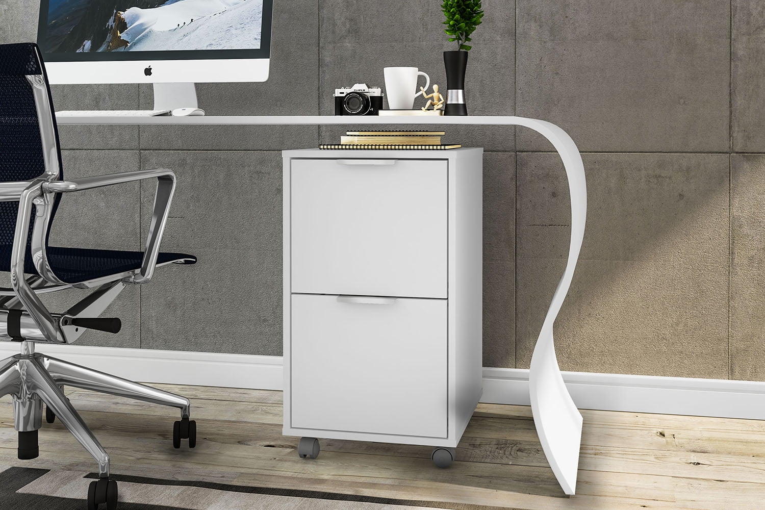 Polifurniture Durban Two Drawer Mobile Wood File Cabinet, White - Image 5