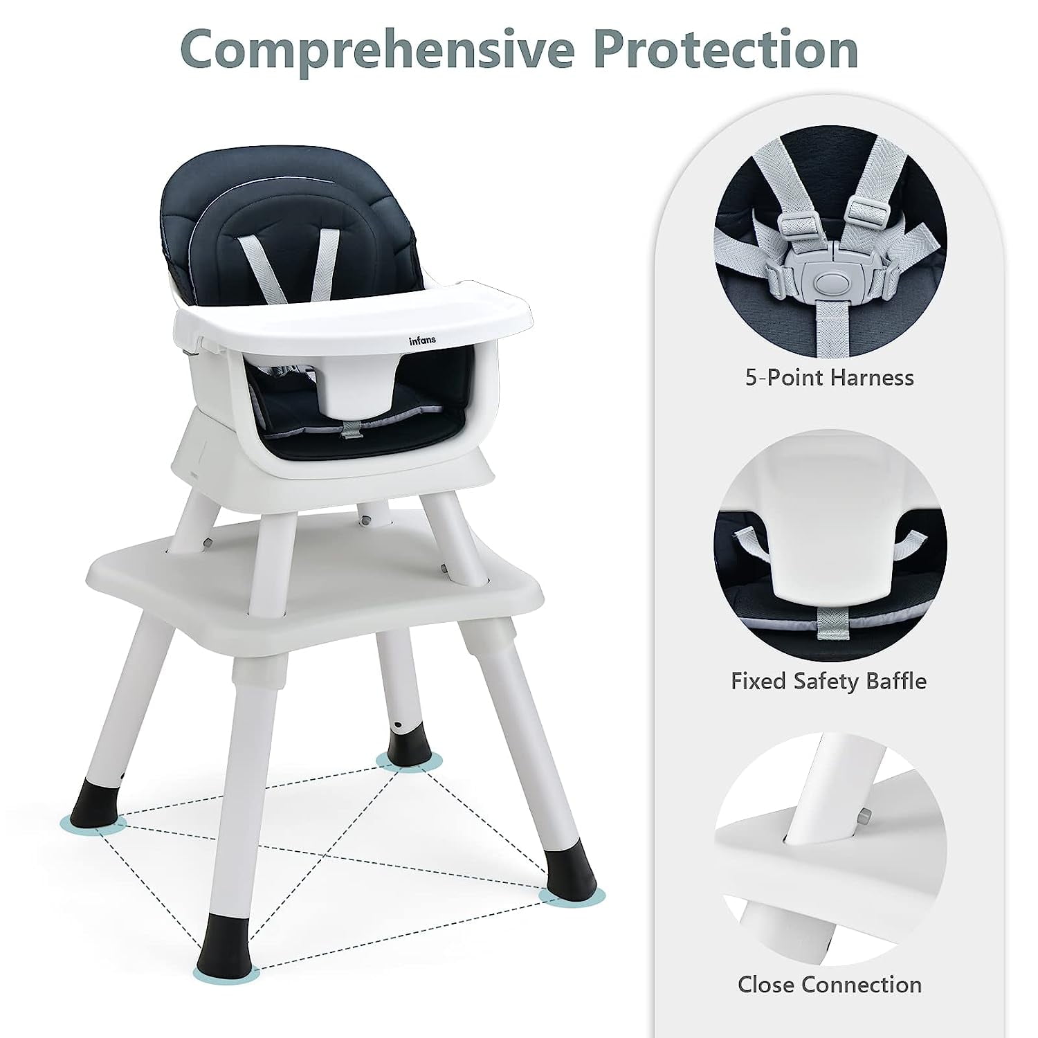 OLAKIDS 8 in 1 Baby High Chair, Convertible Highchair for Babies and Toddlers, Infant Dining Booster Seat, Building Block Table, Kids Stool Table Chair Set with Removable Tray (Black) - Image 5