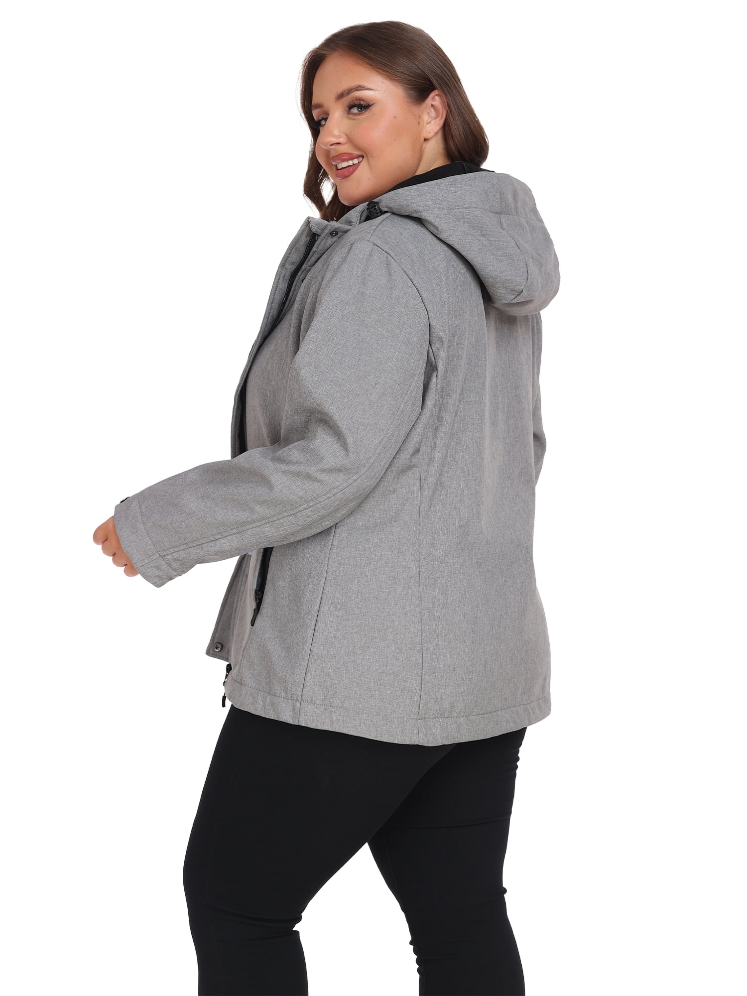 Wantdo Women's Plus Size Softshell Jacket Fleece Lined Jacket Waterproof Soft Shell Jacket Windbreaker Jacket Grey 3X - Image 4