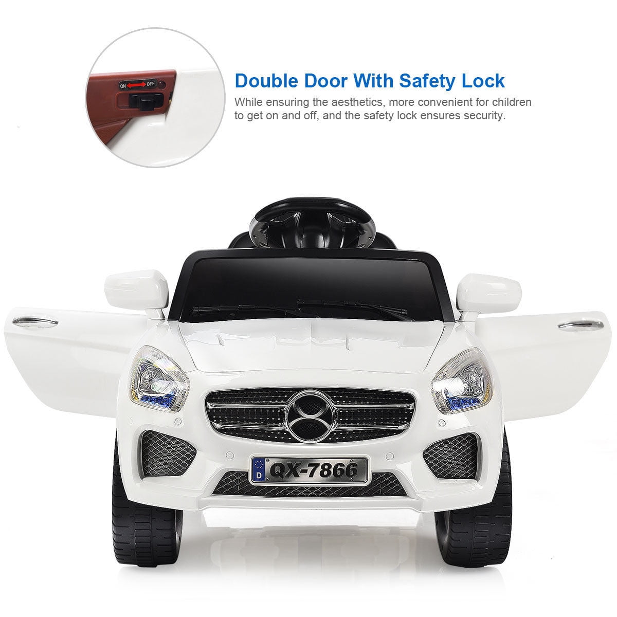 Costway 6V Kids Ride On Car RC Remote Control Battery Powered w/ LED Lights MP3 White - Image 5