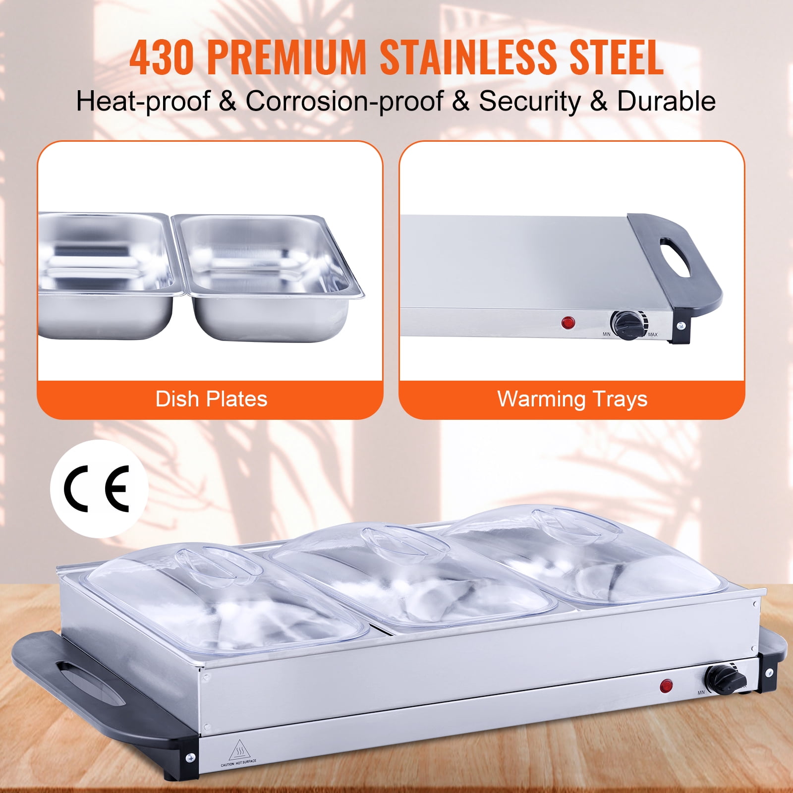 VEVOR 25.6" x 15" Electric Food Buffet Server, Buffet Server Food Warmer with 3 Stainless Steel Warming Pan, Warm Tray for Buffet, Electric Food Warm Tray - Image 4