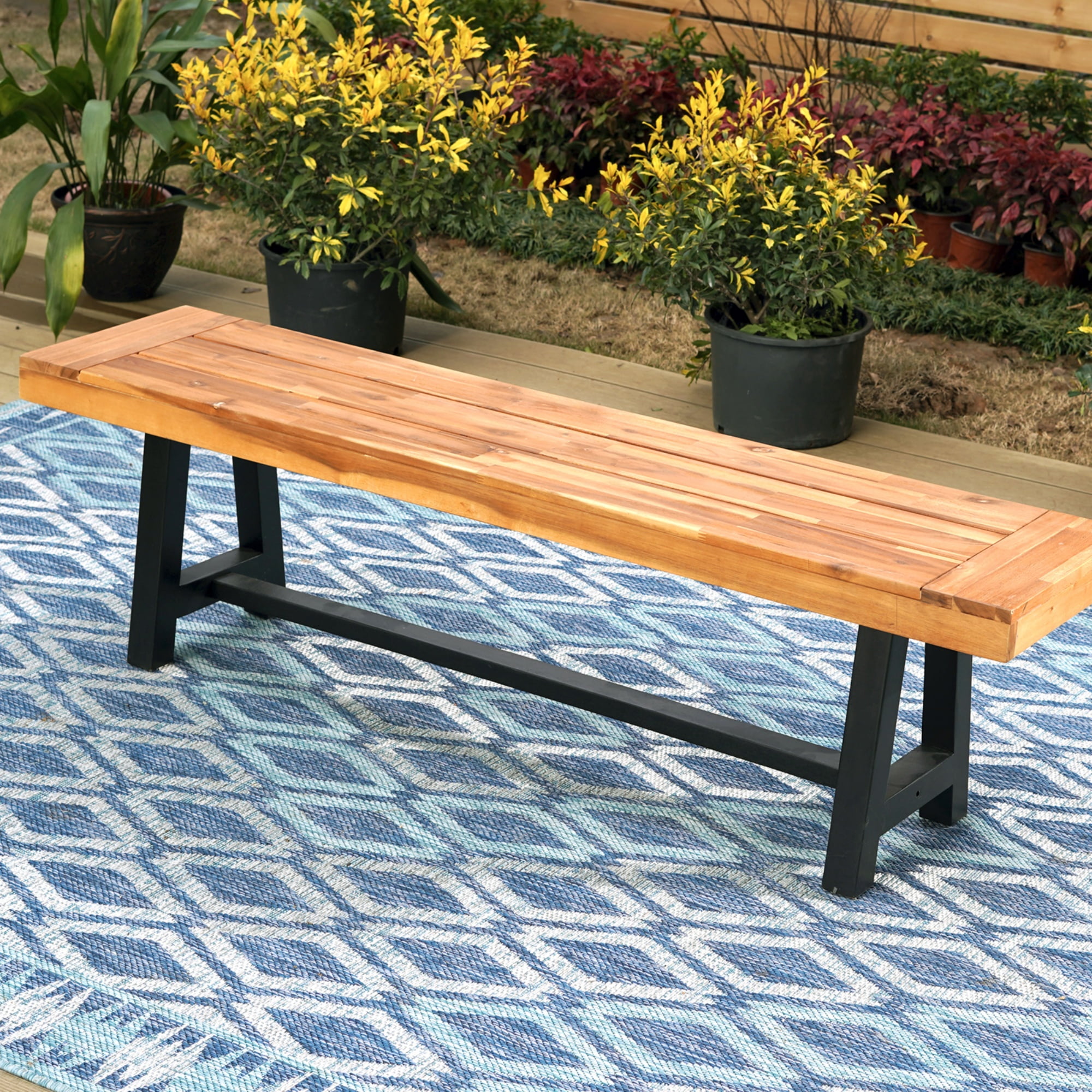 Alpha Joy 63" Outdoor Bench Acacia Wood Patio Garden Park Bench for Yard, Porch or Garden - Image 3