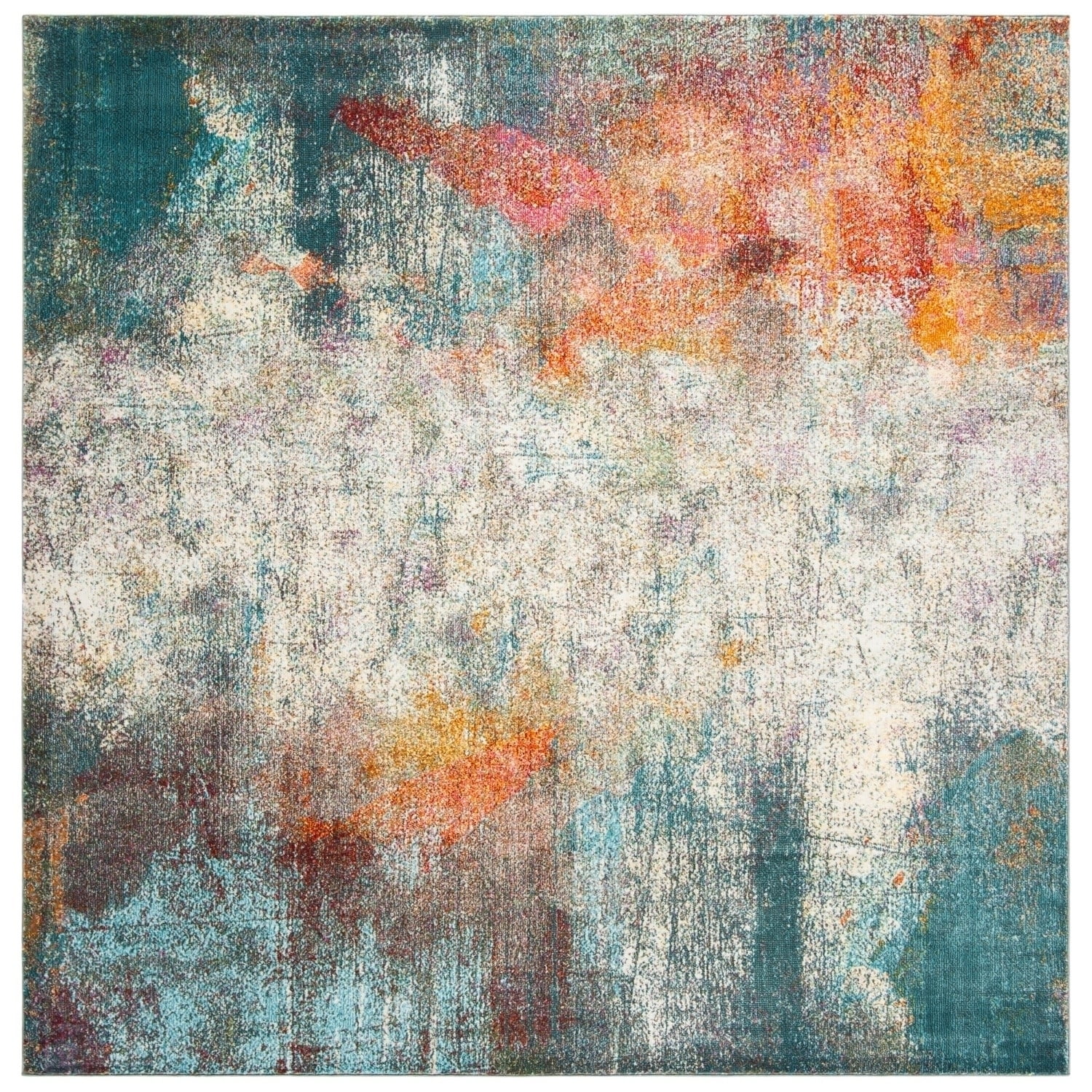 SAFAVIEH Luxor Jerri Abstract Distressed Area Rug, Ivory/Blue, 5'3" x 7'7" - Image 4