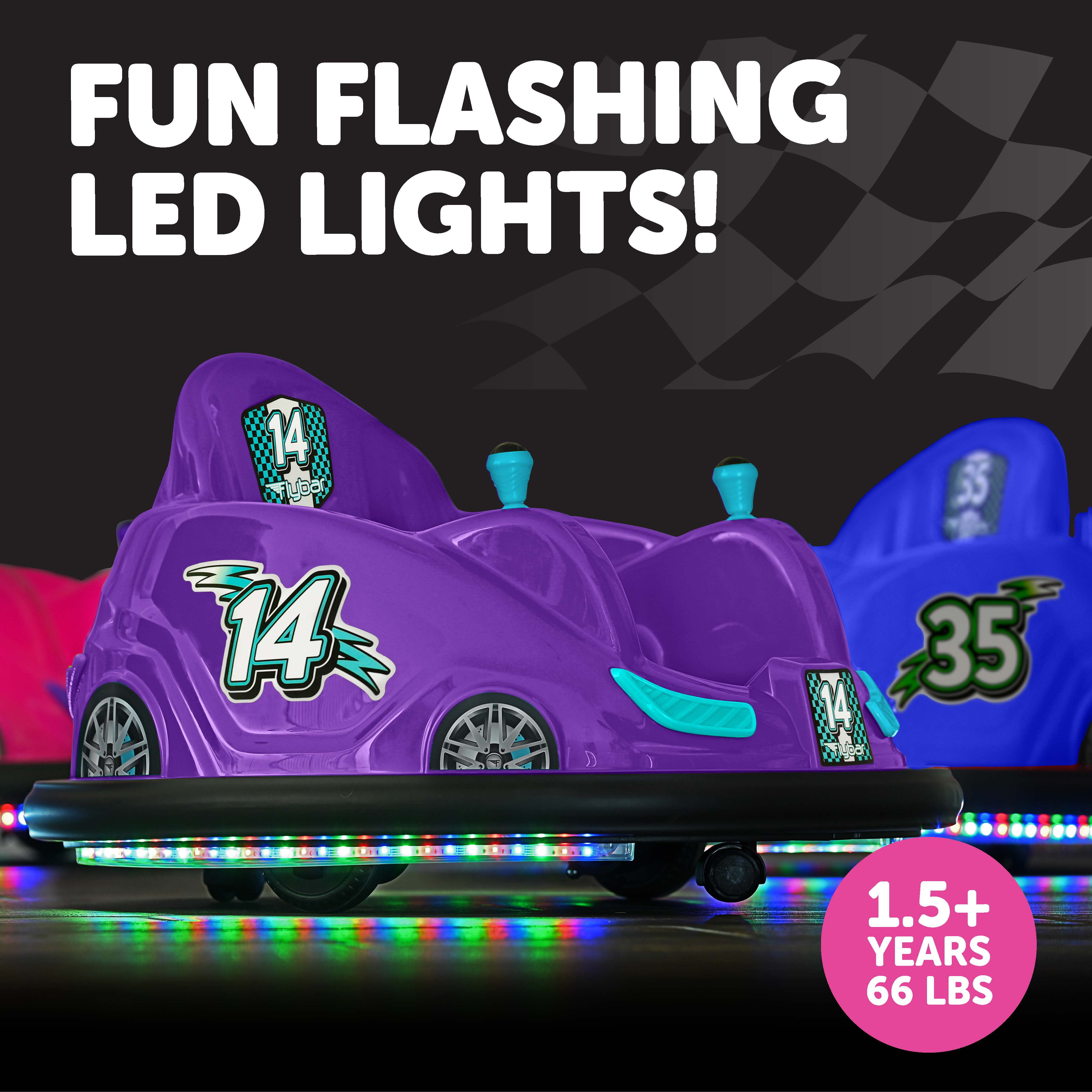 Flybar 6 Volts Bumper Car, Battery Powered Ride on, Fun LED Lights, Includes Charger, Ages 1.5 to 4 Years, Purple - Image 3