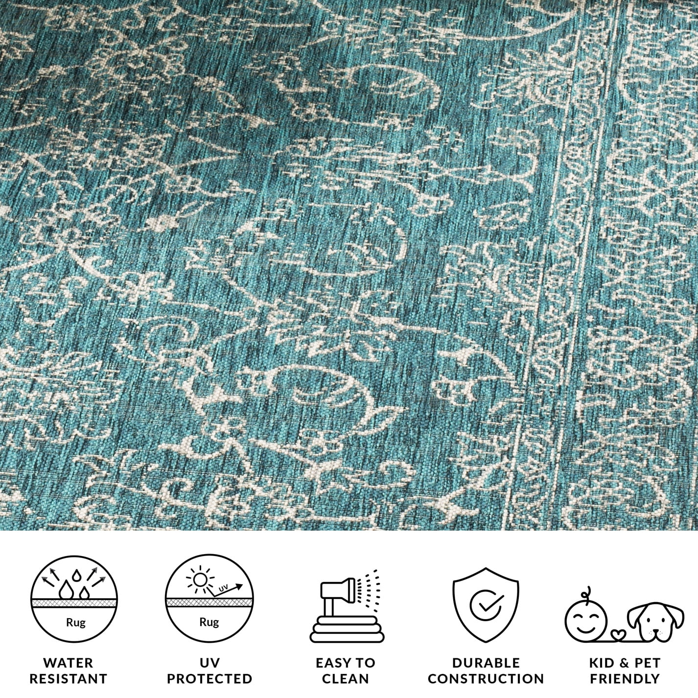 SAFAVIEH Courtyard Darin Botanical Indoor/Outdoor Area Rug, Turquoise, 6'7" x 9'6" - Image 12