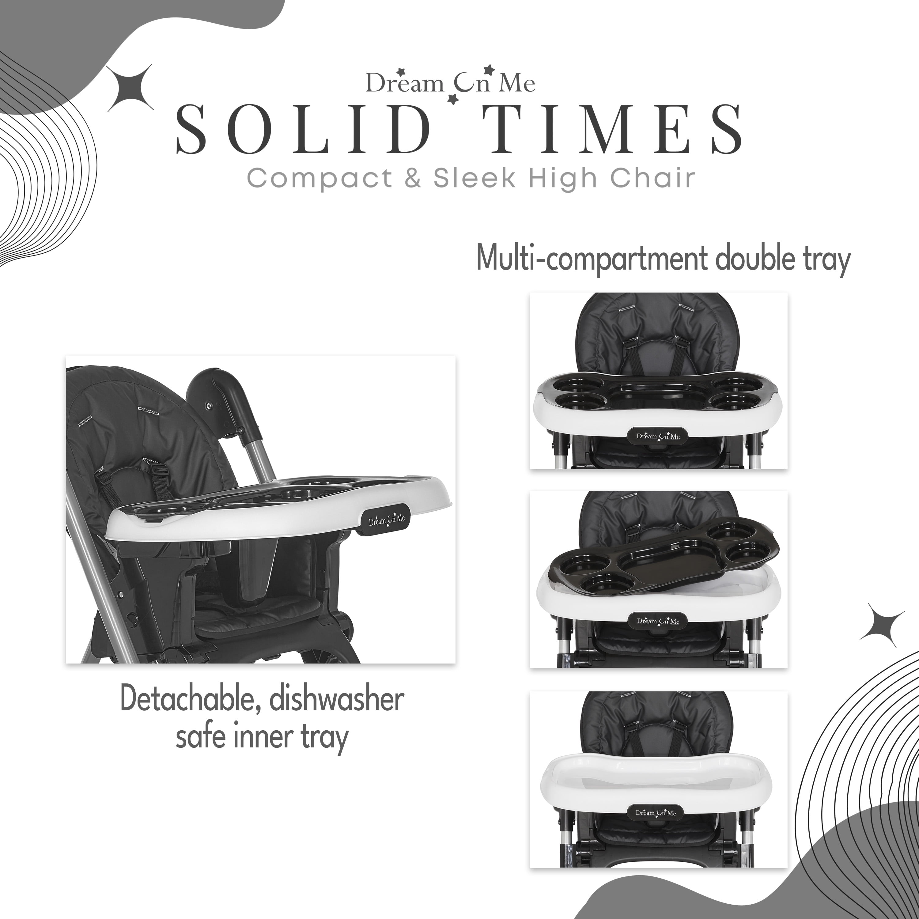 Dream On Me Solid Times High chair, Compact & Sleek High Chair, Multiple Recline and Height Positions, Lightweight Portable Highchair, In Black - Image 9