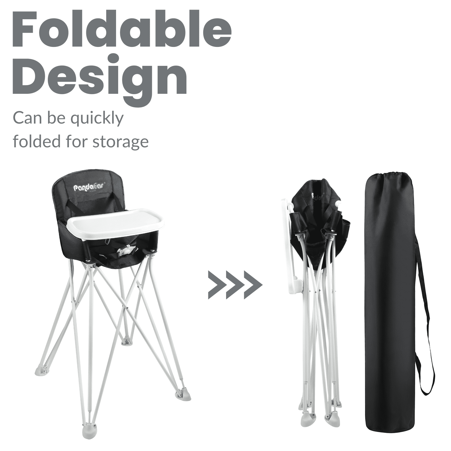 PandaEar Portable High Chair for Baby, Toddler Foldable HighChair with Detachable Tray, HighChair for Travel-Black - Image 6