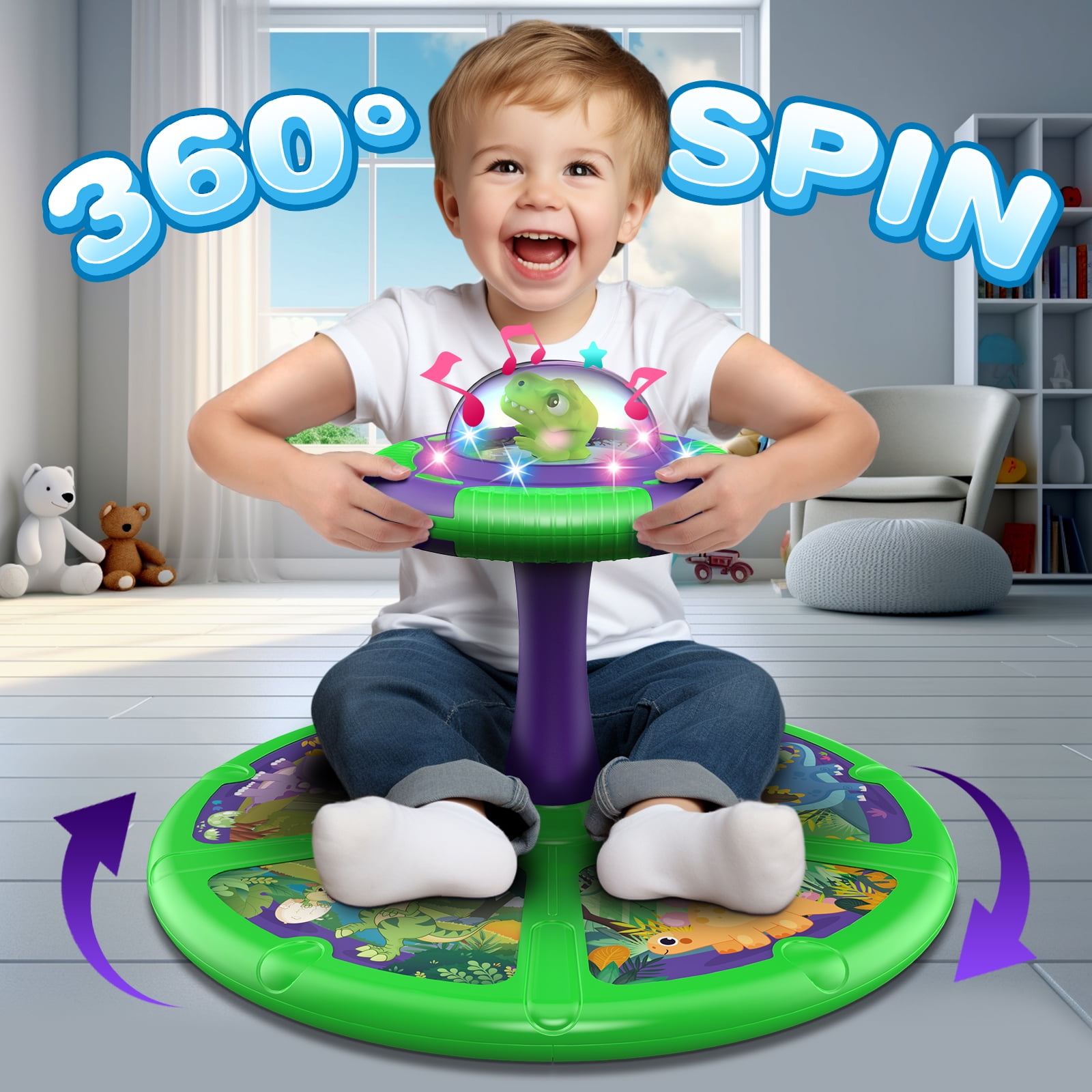 Beefunni Dinosaur Sit Twister and Spin Toys for Toddlers, Christmas Birthday Gift for Boys Girls Age 2 3 4, Spin Toys with LED Lights and Music, - Image 4